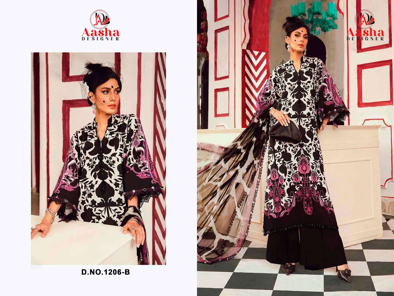 AASHA DESIGNER D NO 1206 COTTON PATCH EMBROIDERY WORK SALWAR KAMEEZ 
