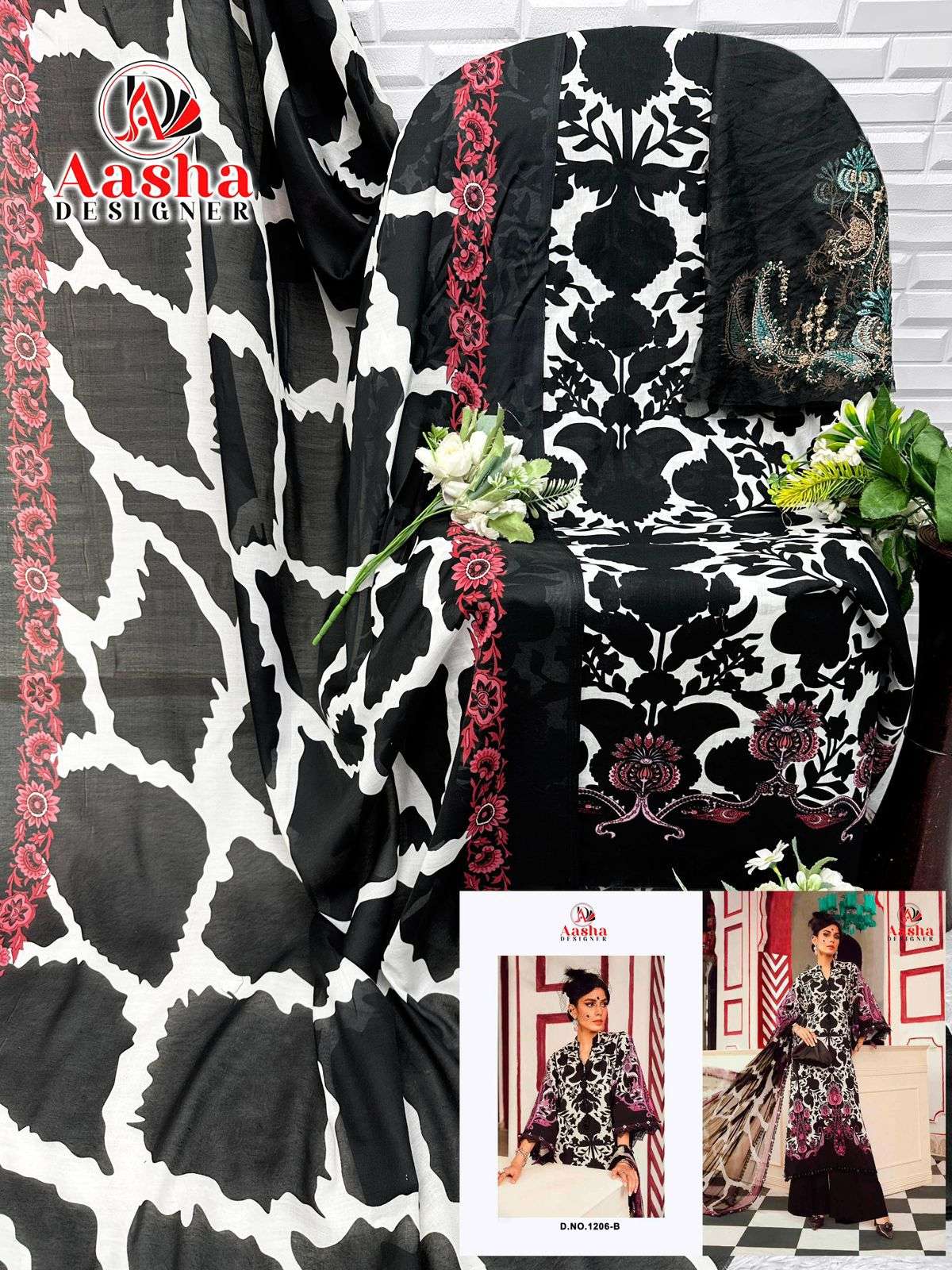 AASHA DESIGNER D NO 1206 COTTON PATCH EMBROIDERY WORK SALWAR KAMEEZ 