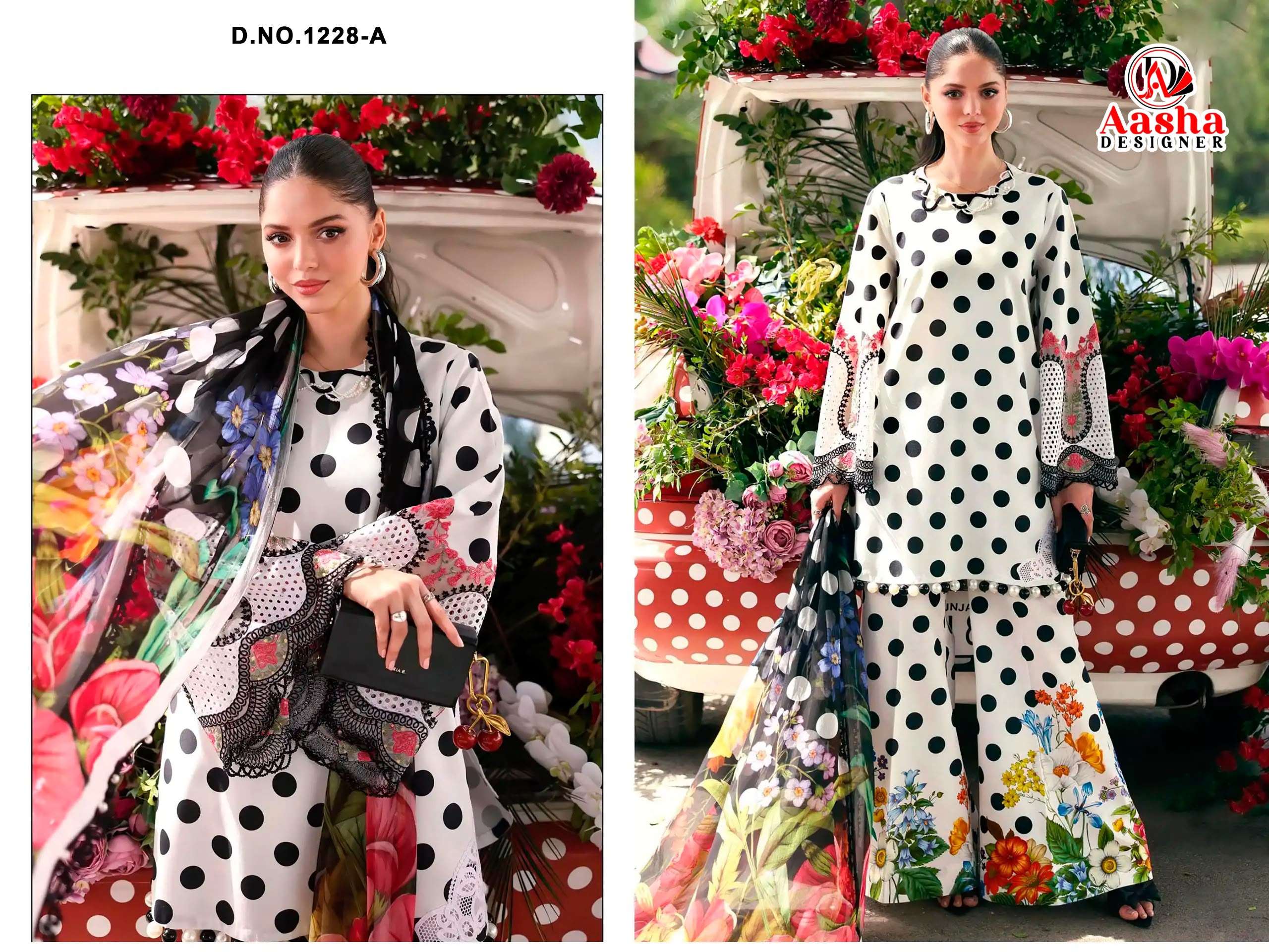 AASHA DESIGNER MARIA B M PRINT 25 VOL 7 D NO 1228 COTTON PRINT WITH WORK SUIT