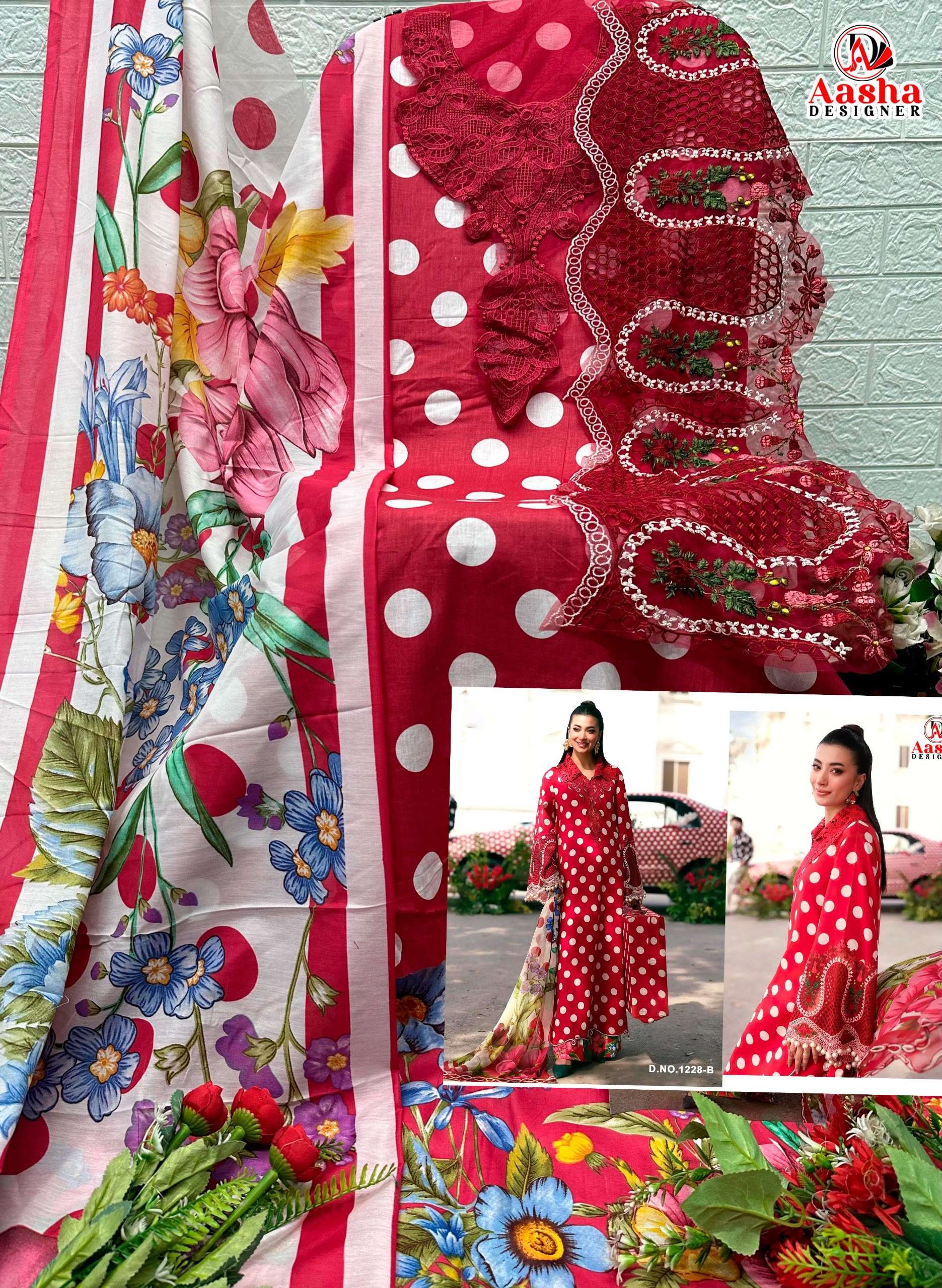AASHA DESIGNER MARIA B M PRINT 25 VOL 7 D NO 1228 COTTON PRINT WITH WORK SUIT