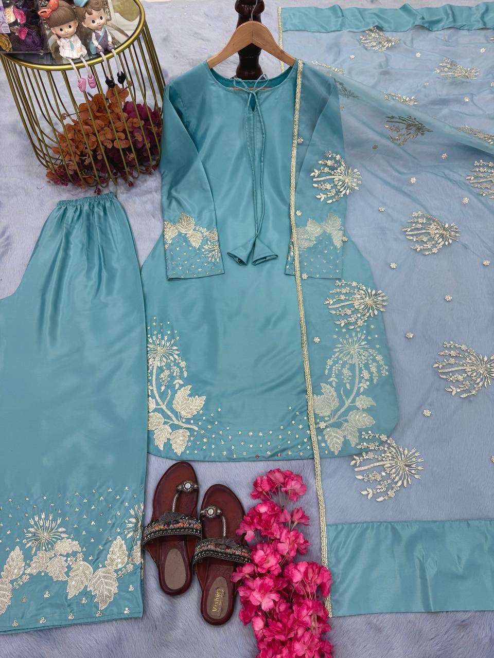 AD 202 CREPE DESIGNER PARTY WEAR LOOK LADIES 3PIECE SET COLLECTION 