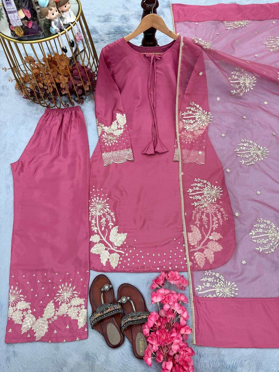 AD 202 CREPE DESIGNER PARTY WEAR LOOK LADIES 3PIECE SET COLLECTION 