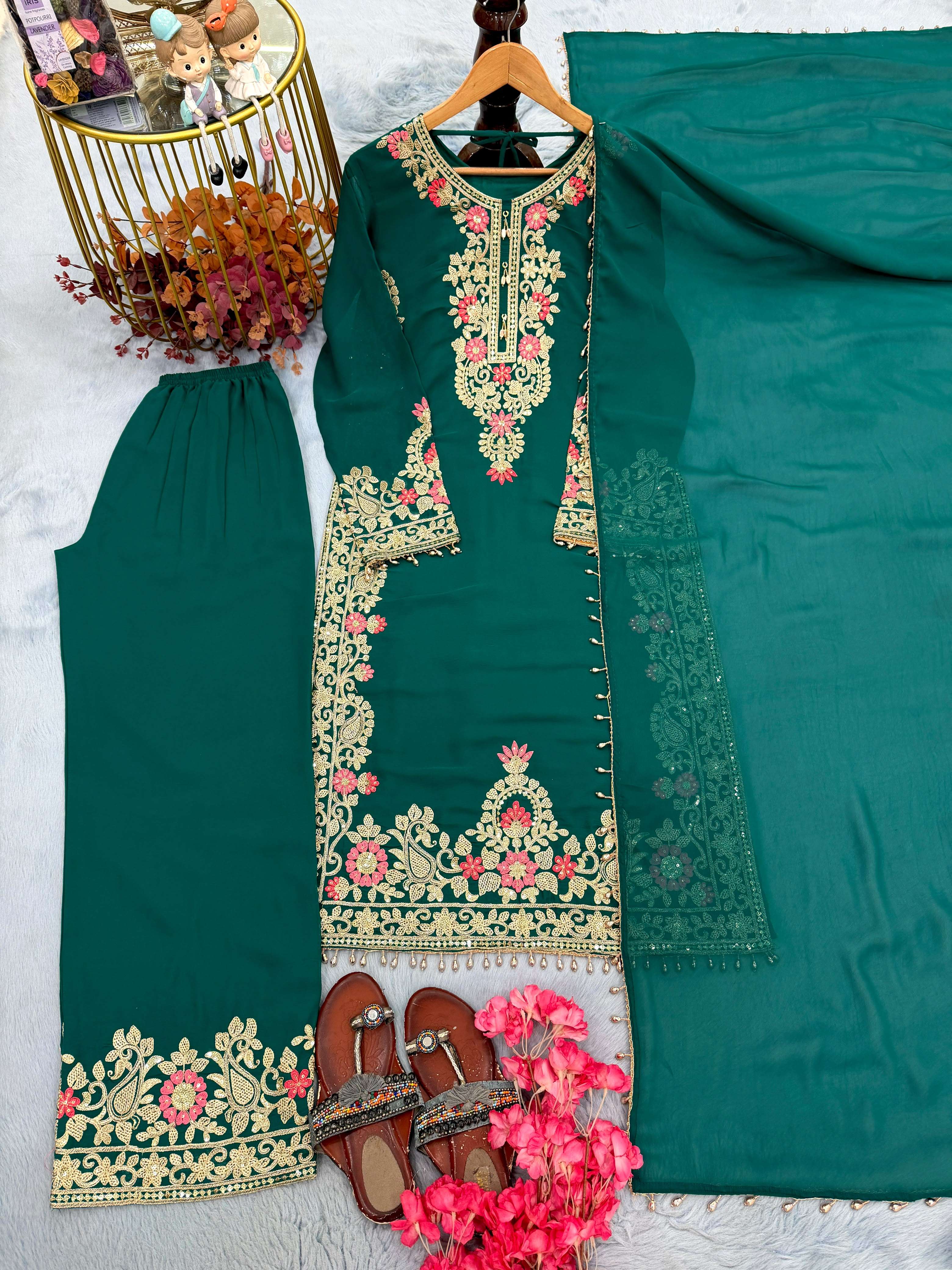 AD 240 GEORGETTE HEAVY EMBROIDERED DESIGNER PARTY WEAR LADIES SUIT