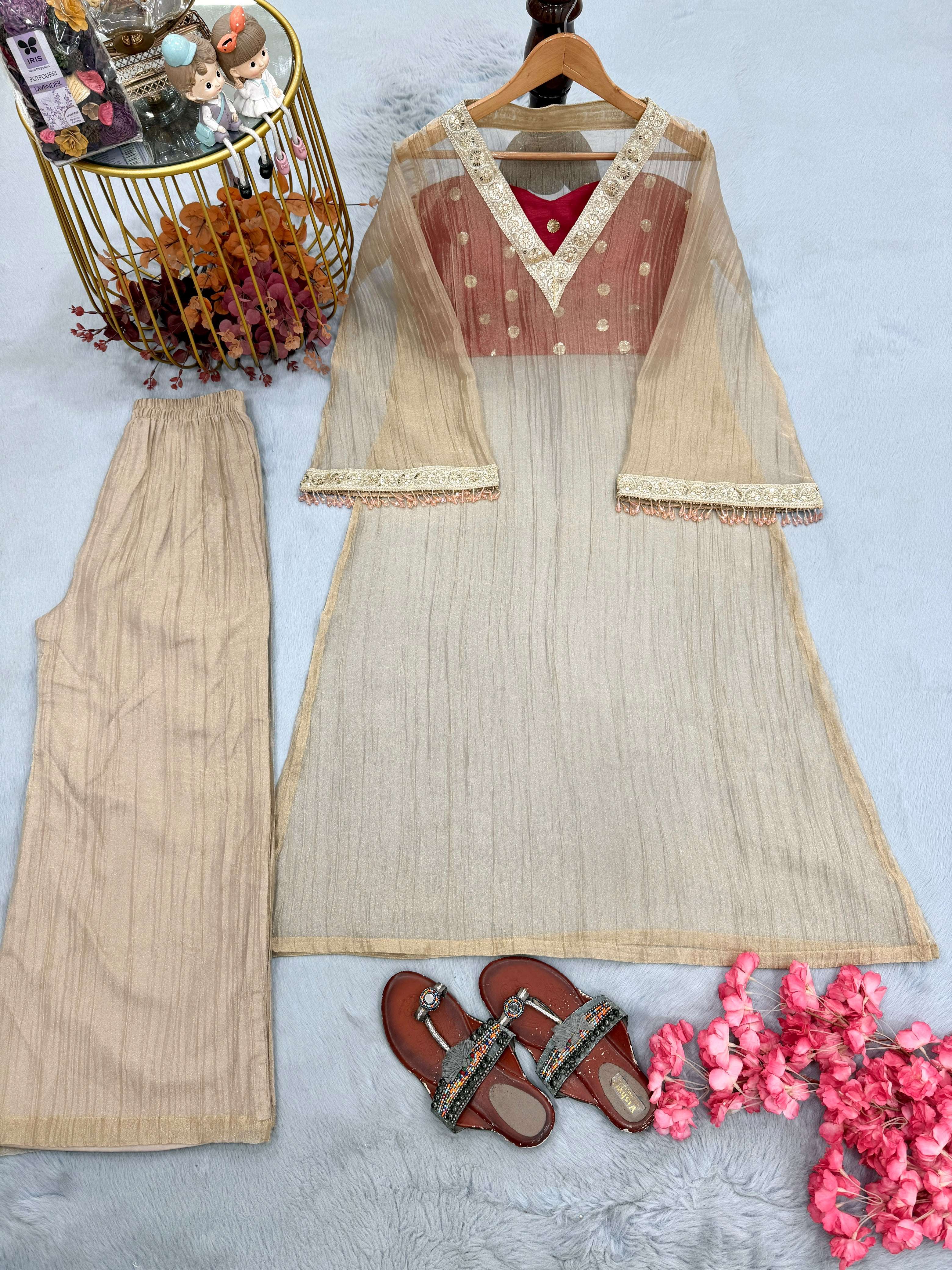 AD 241 SATIN BEAUTIFUL DESIGNER LOOK FESTIVE WEAR THREE PIECE KURTA SET COLLECTION 