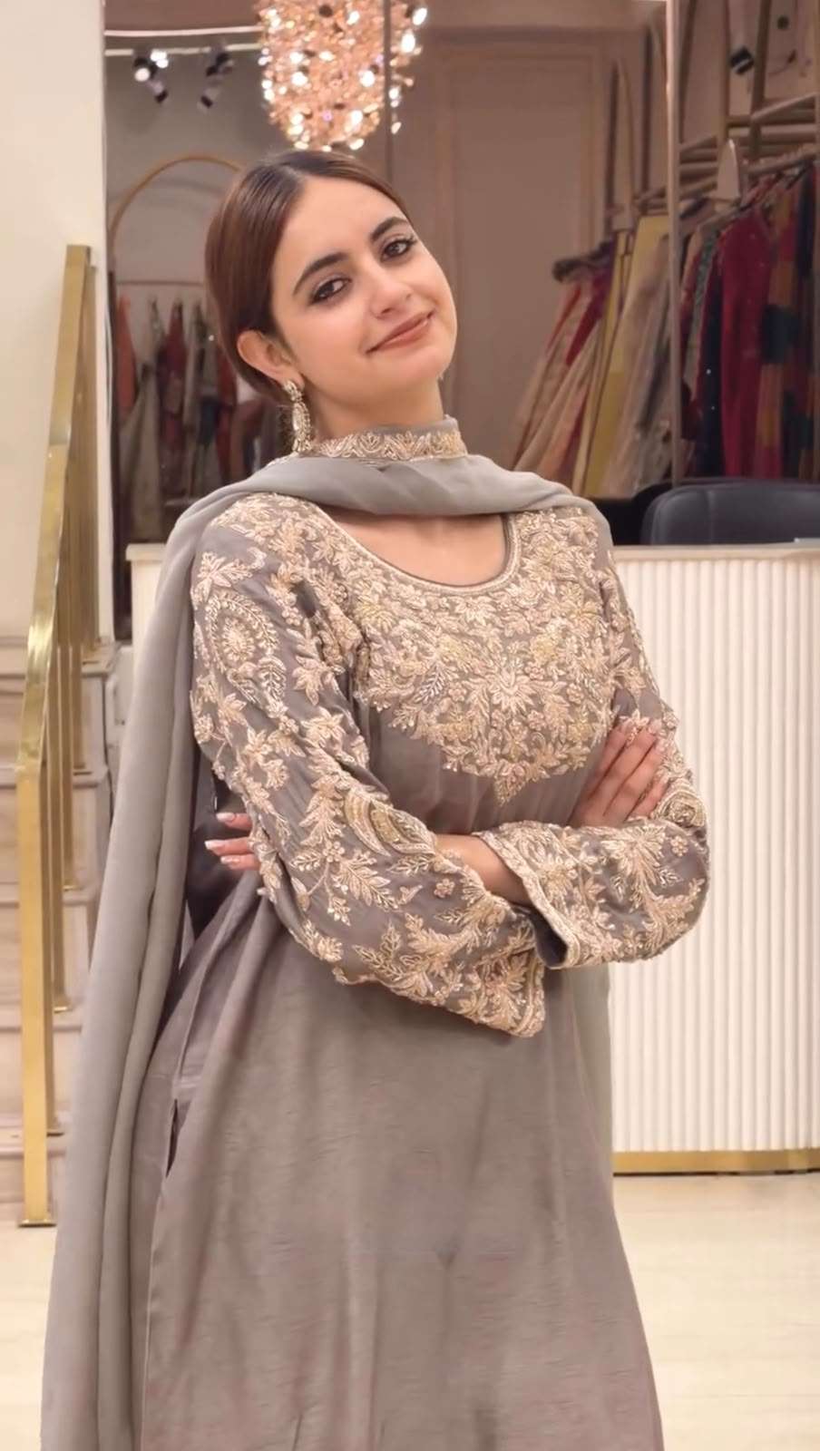 AD 242 SILK EMBROIDERY DESIGNER WORK PARTY WEAR LADIES TOP FARSHI PLAZZO AND DUPATTA SET 