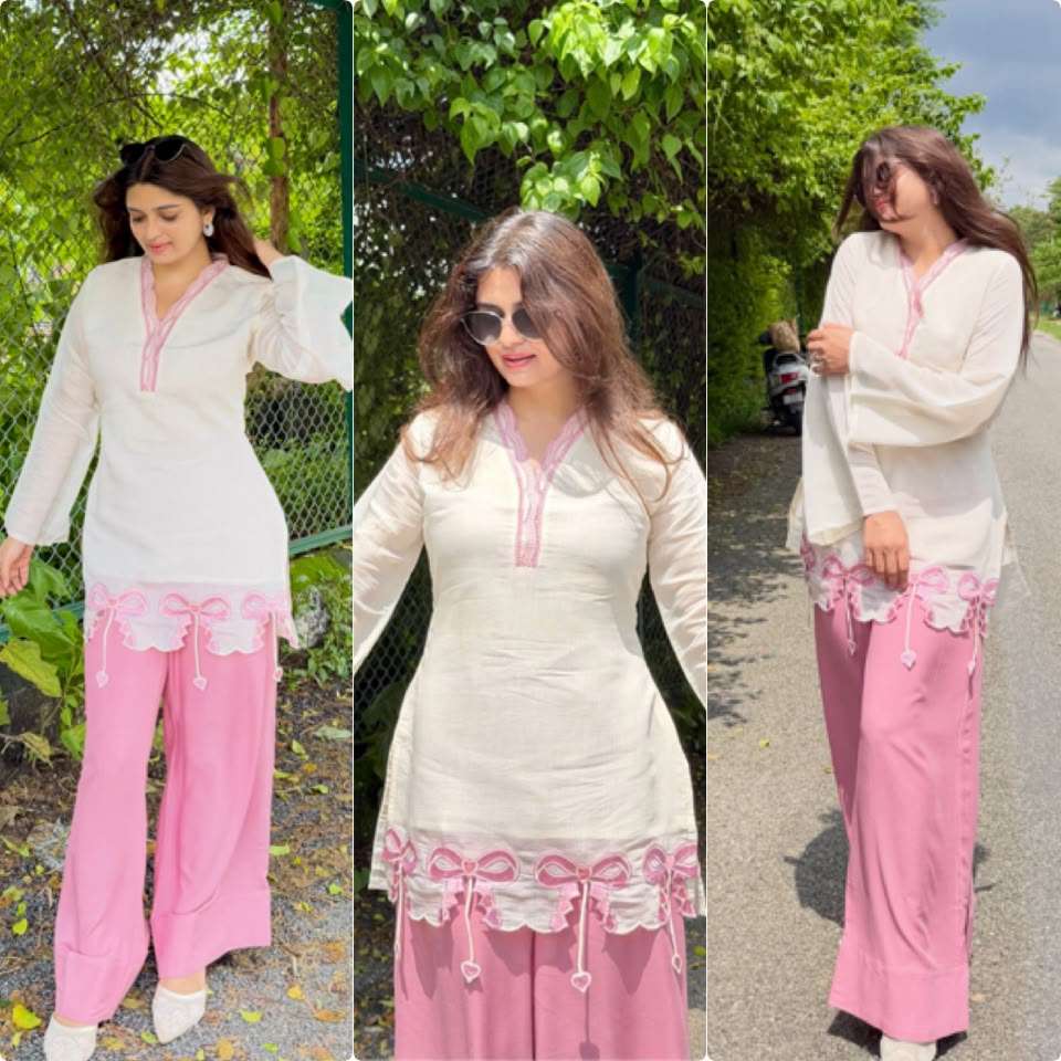 AD 244 SILK PREETY LOOK LADIES TOP WITH PLAZZO PAIR 