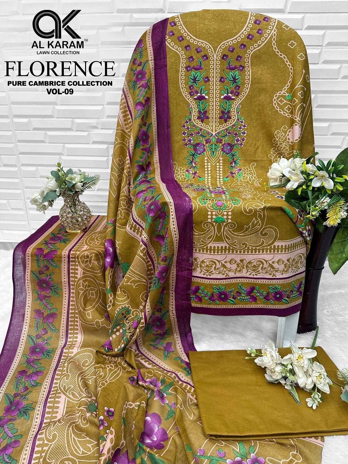 AL KARAM FLORENCE VOL 9 CAMBRIC COTTON DIGITAL PRINT SALWAR SUIT