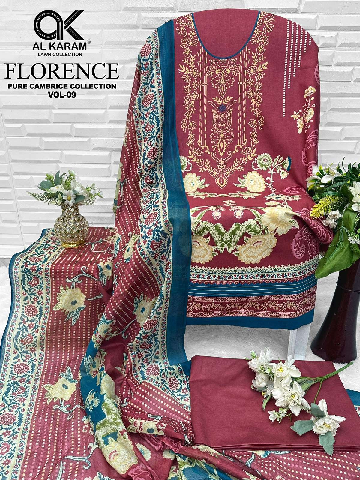 AL KARAM FLORENCE VOL 9 CAMBRIC COTTON DIGITAL PRINT SALWAR SUIT