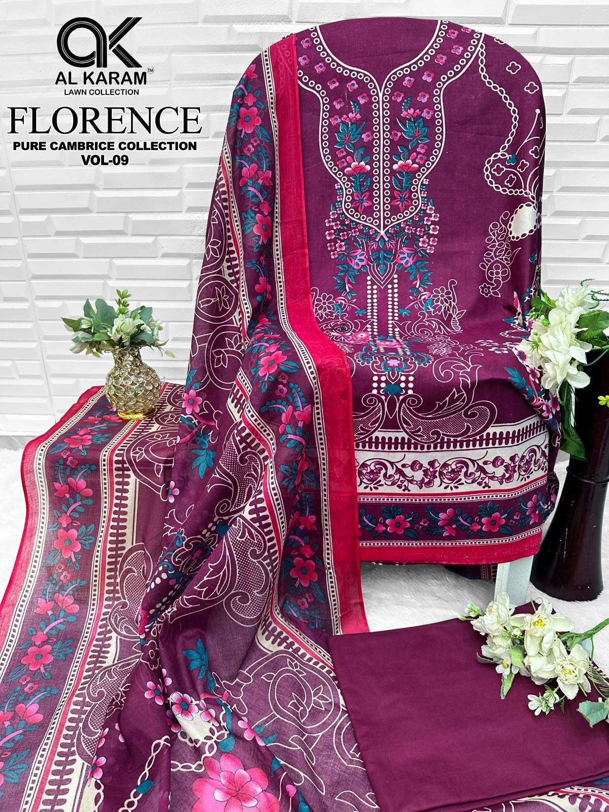 AL KARAM FLORENCE VOL 9 CAMBRIC COTTON DIGITAL PRINT SALWAR SUIT