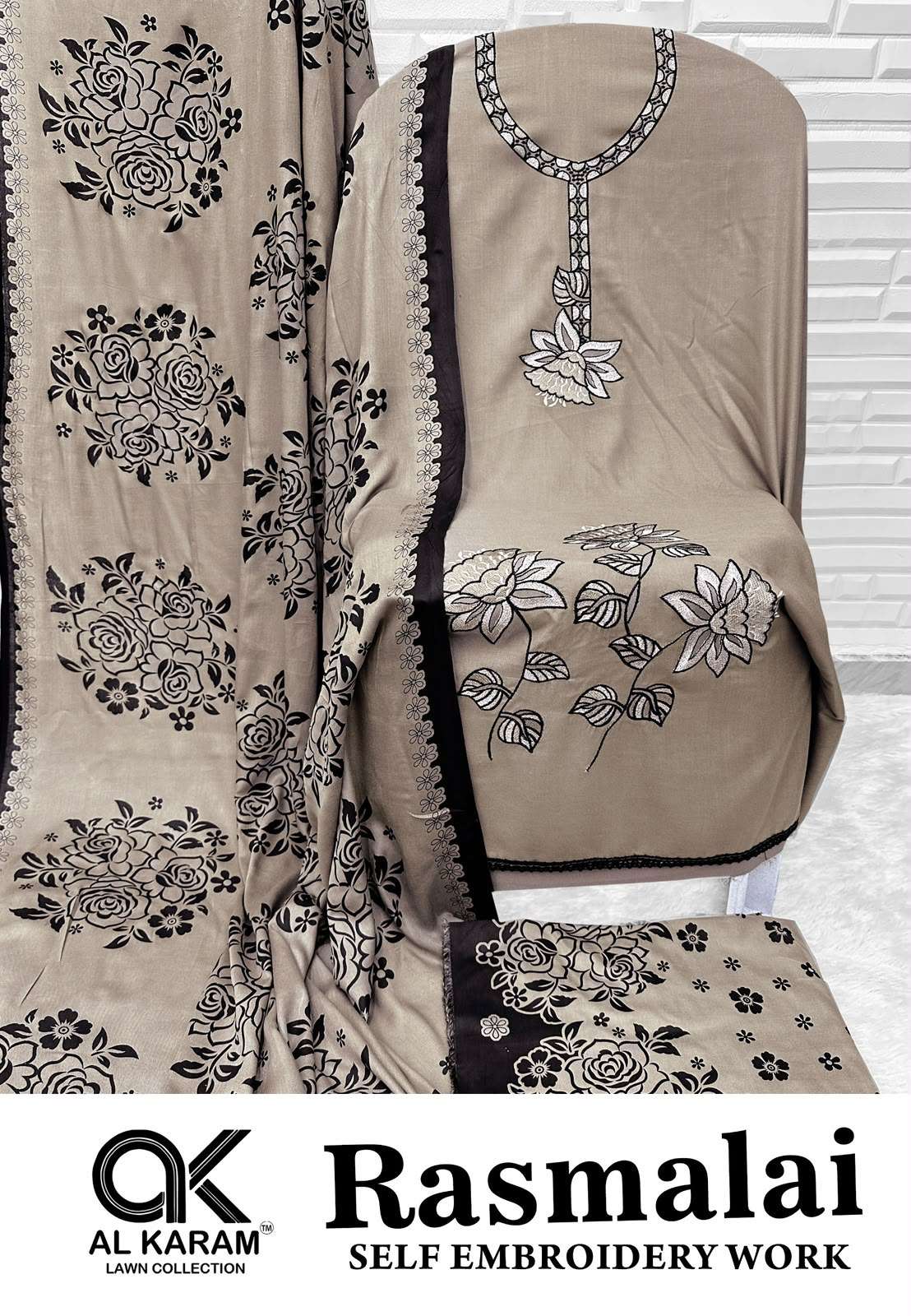 AL KARAM RASMALAI RAYON FANCY EMBROIDERIES WORK SUIT