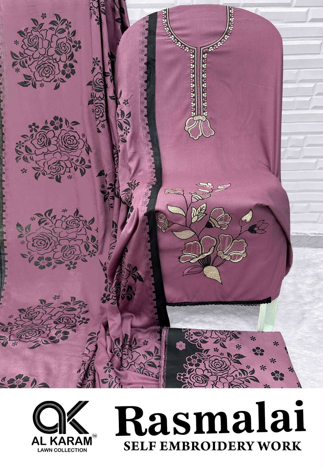 AL KARAM RASMALAI RAYON FANCY EMBROIDERIES WORK SUIT
