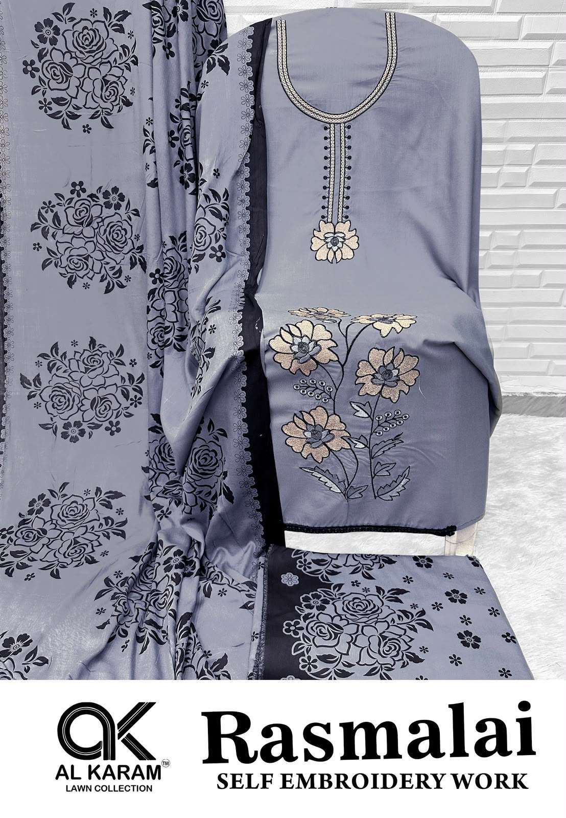AL KARAM RASMALAI RAYON FANCY EMBROIDERIES WORK SUIT