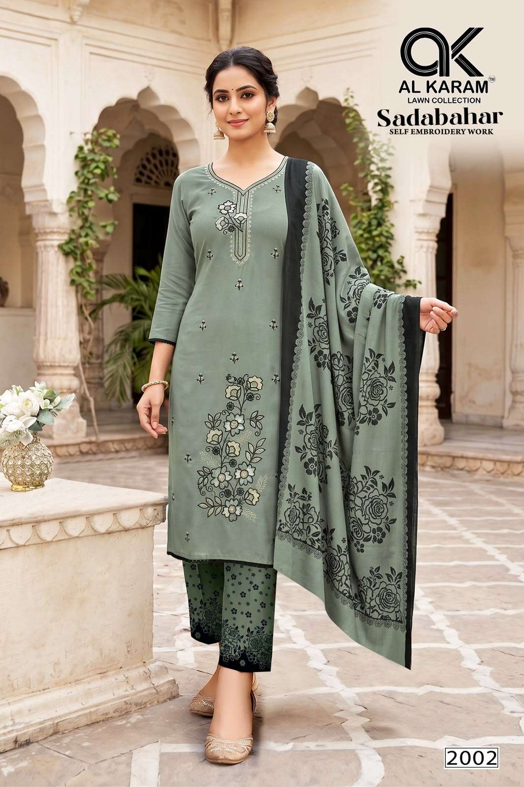 AL KARAM SADABAHAR RAYON FANCY EMBROIDERY WORK SUIT