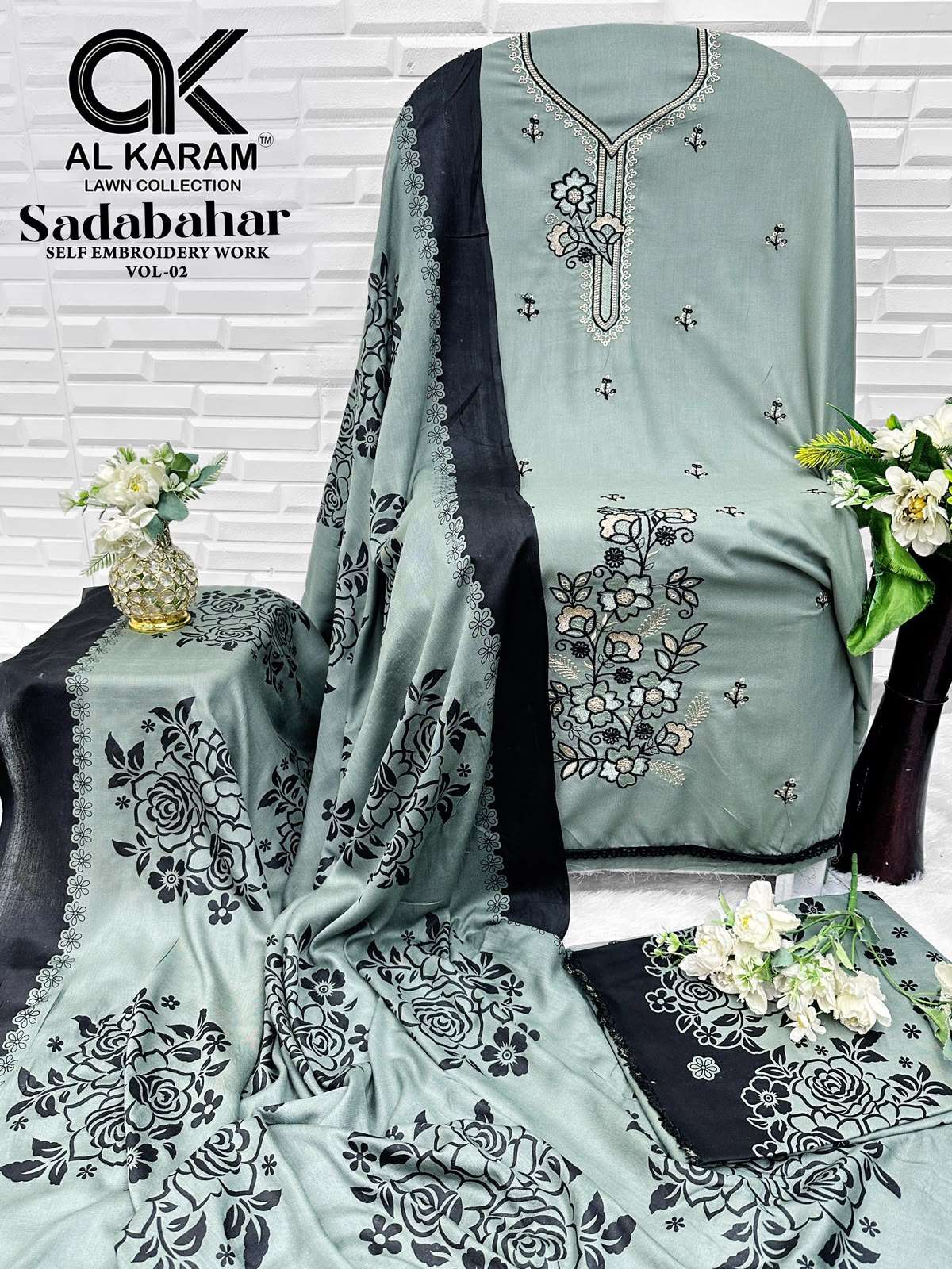 AL KARAM SADABAHAR RAYON FANCY EMBROIDERY WORK SUIT