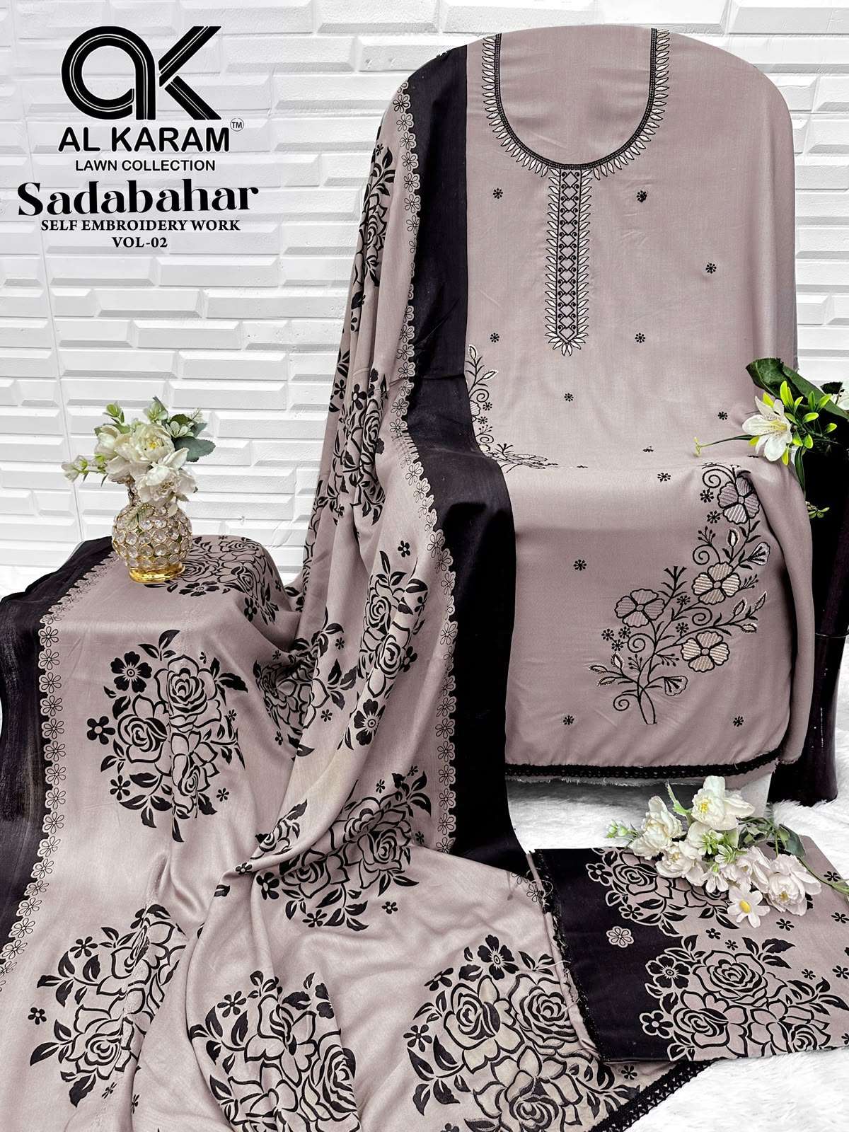AL KARAM SADABAHAR RAYON FANCY EMBROIDERY WORK SUIT