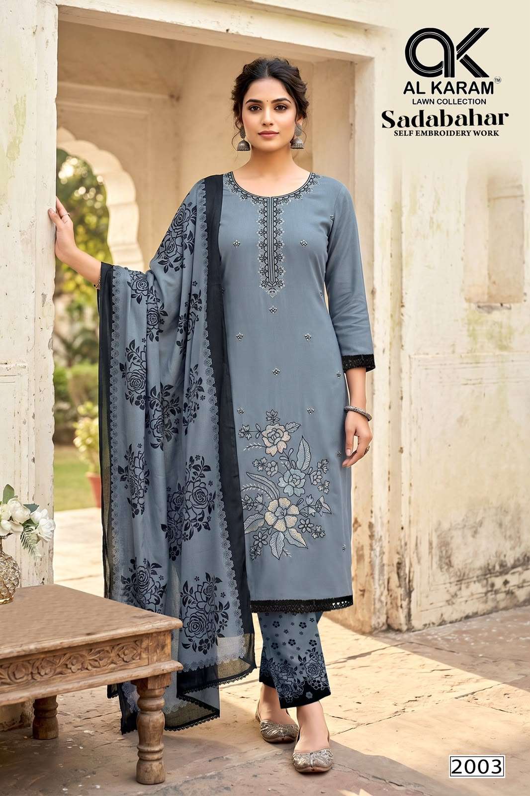 AL KARAM SADABAHAR RAYON FANCY EMBROIDERY WORK SUIT