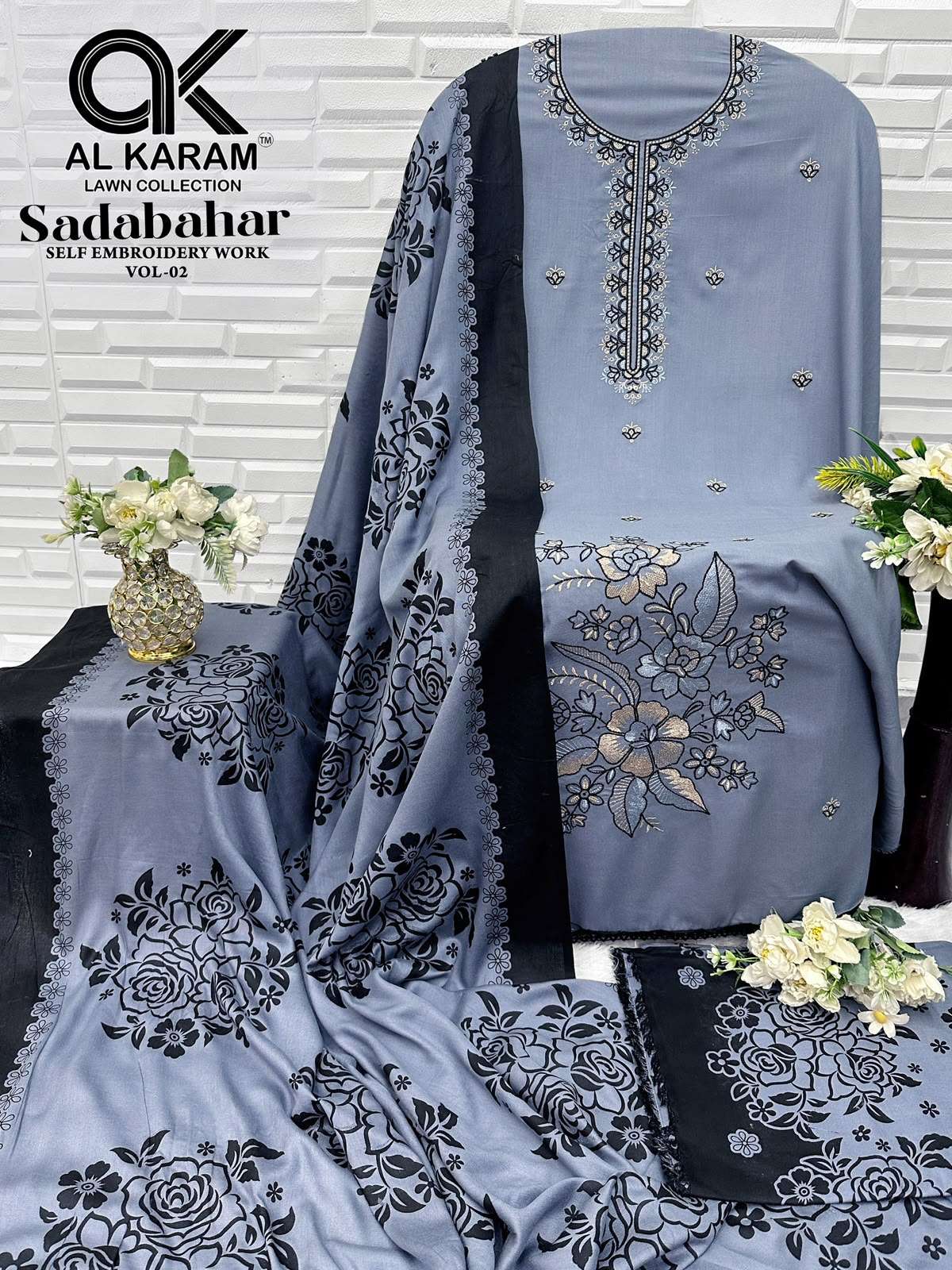 AL KARAM SADABAHAR RAYON FANCY EMBROIDERY WORK SUIT