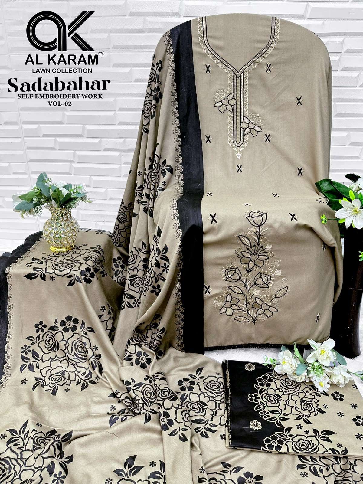 AL KARAM SADABAHAR RAYON FANCY EMBROIDERY WORK SUIT