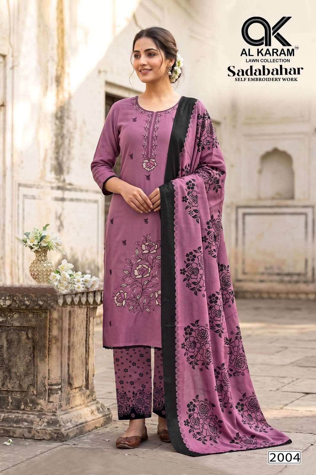 AL KARAM SADABAHAR RAYON FANCY EMBROIDERY WORK SUIT