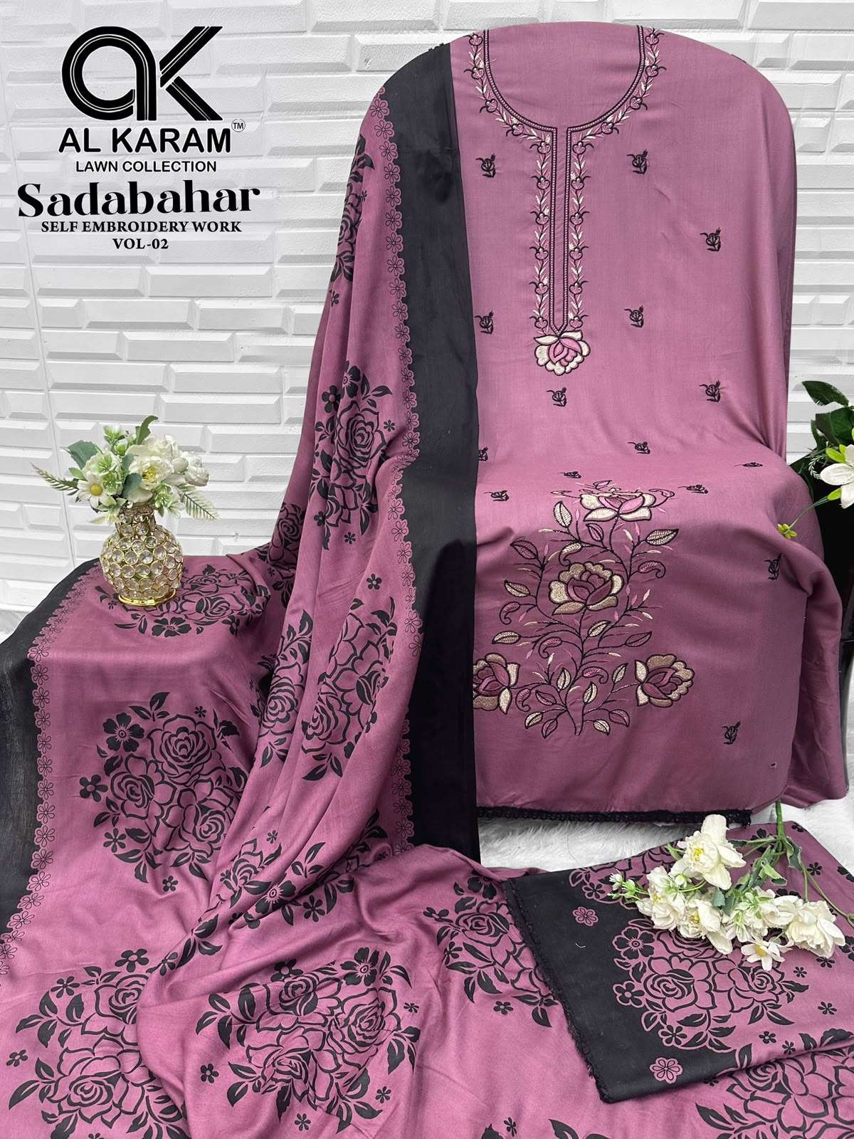 AL KARAM SADABAHAR RAYON FANCY EMBROIDERY WORK SUIT