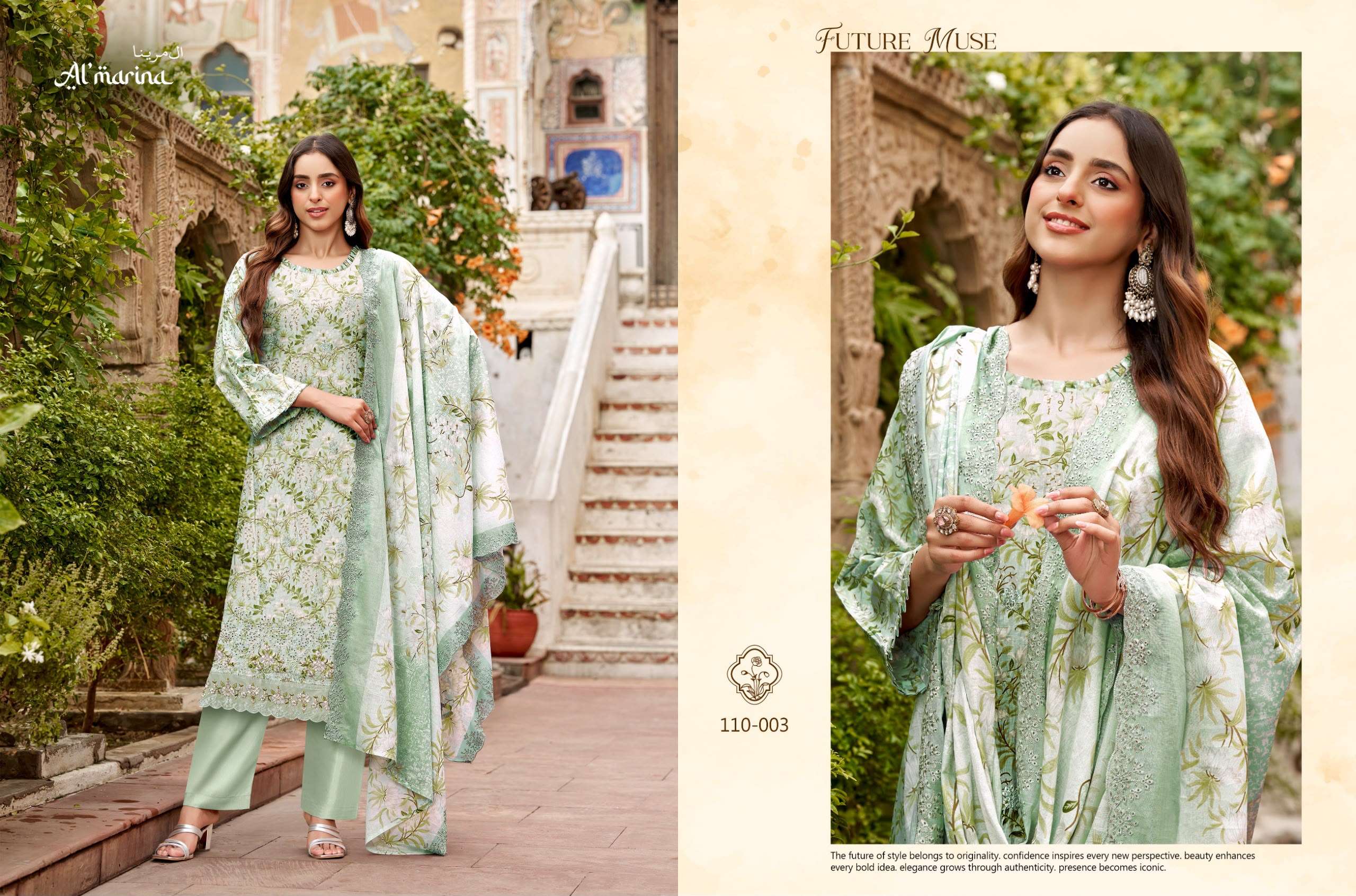 AL MARINA CHIKANKARI VOL 6 COTTON DIGITAL PRINT WITH EMBROIDERIES WORK SUIT
