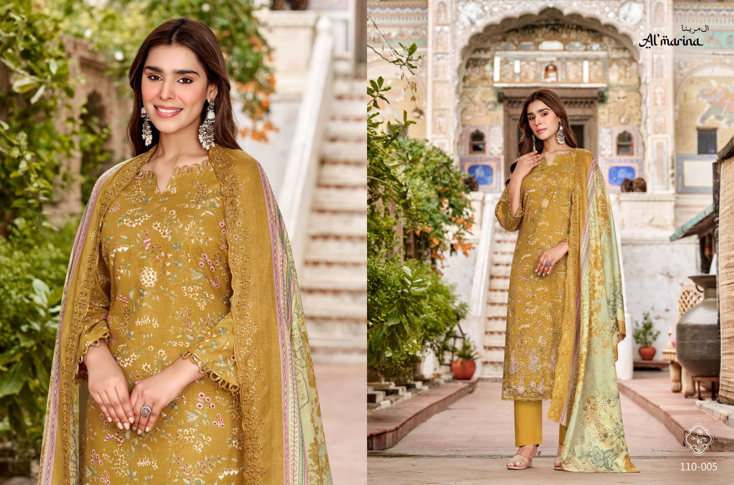 AL MARINA CHIKANKARI VOL 6 COTTON DIGITAL PRINT WITH EMBROIDERIES WORK SUIT