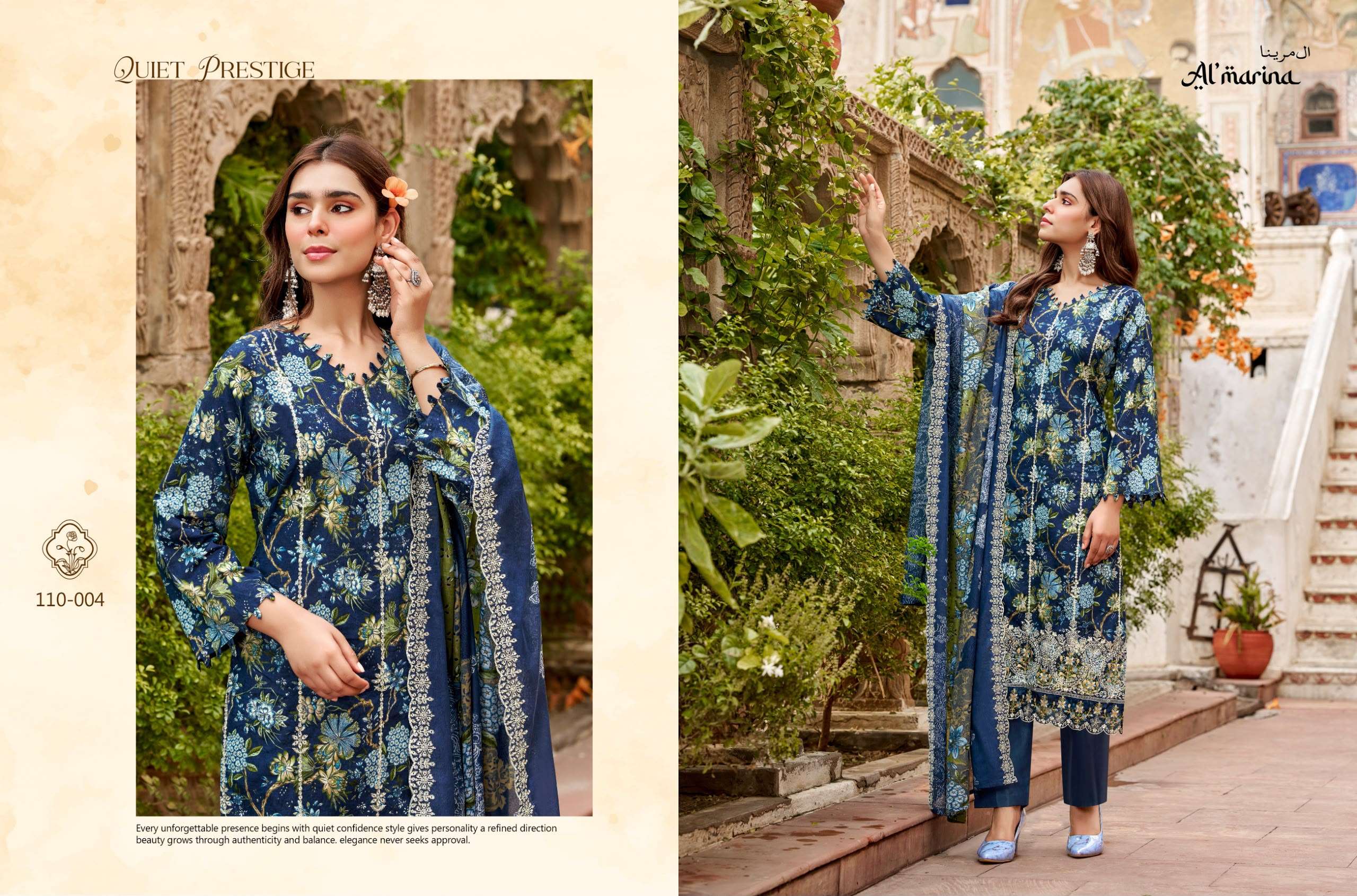 AL MARINA CHIKANKARI VOL 6 COTTON DIGITAL PRINT WITH EMBROIDERIES WORK SUIT