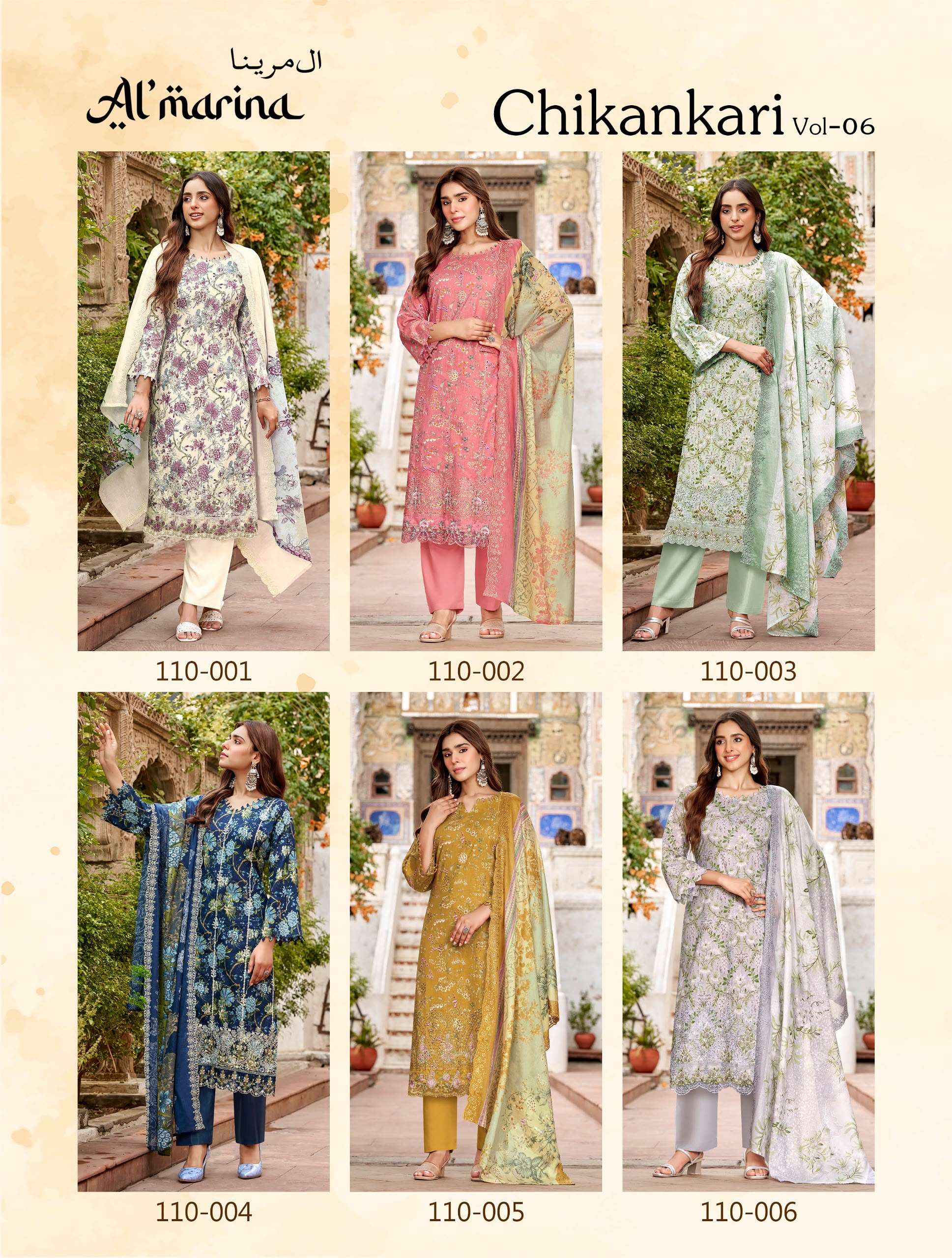 AL MARINA CHIKANKARI VOL 6 COTTON DIGITAL PRINT WITH EMBROIDERIES WORK SUIT