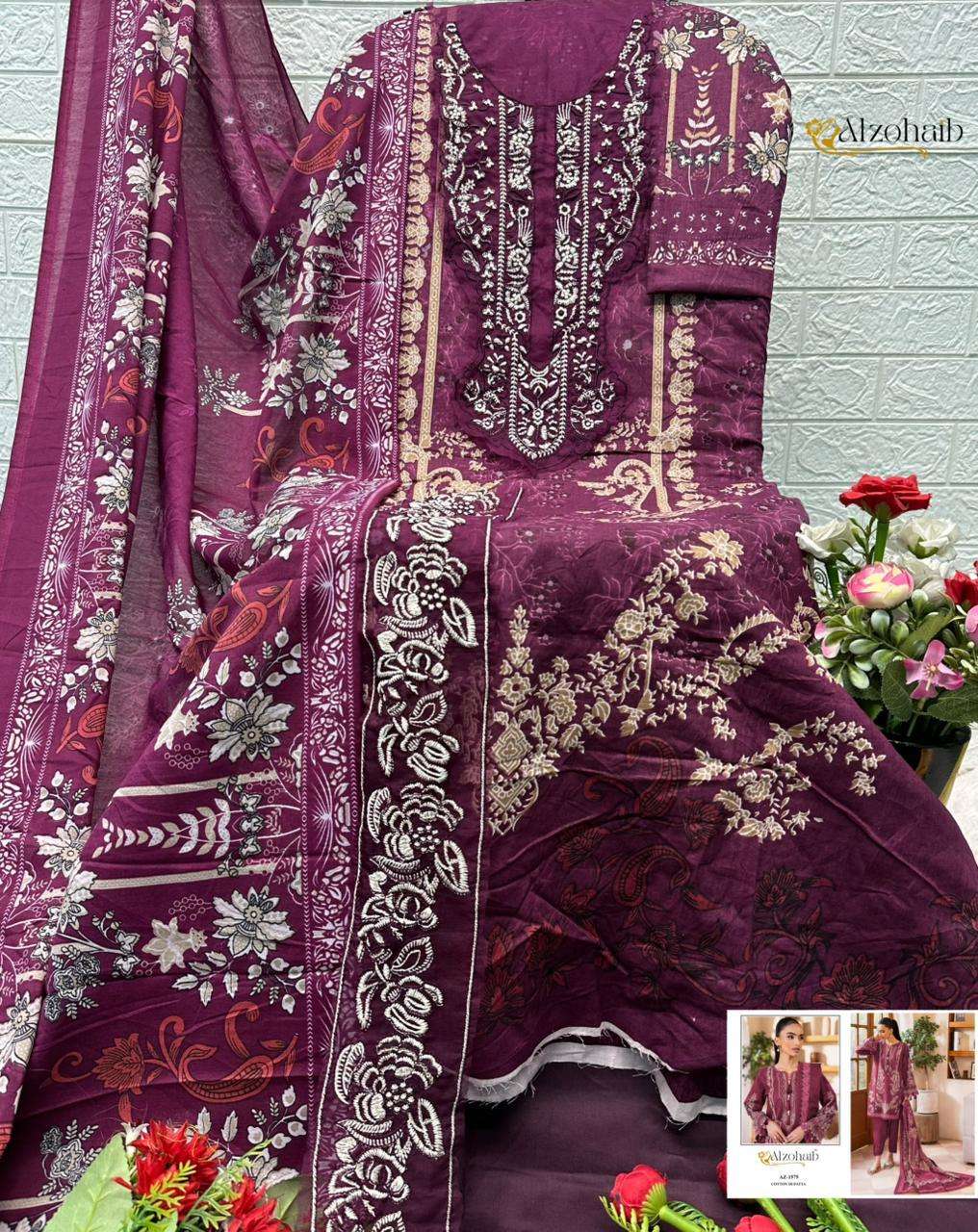 AL ZOHAIB NOURA VOL 1 COTTON PATCH EMBROIDERY WORK SALWAR KAMEEZ 