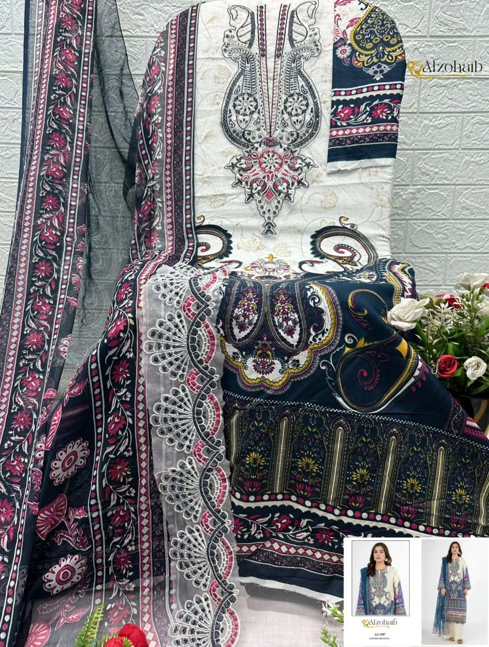 AL ZOHAIB NURA VOL 1 COTTON PATCH EMBROIDERY WORK SALWAR KAMEEZ 