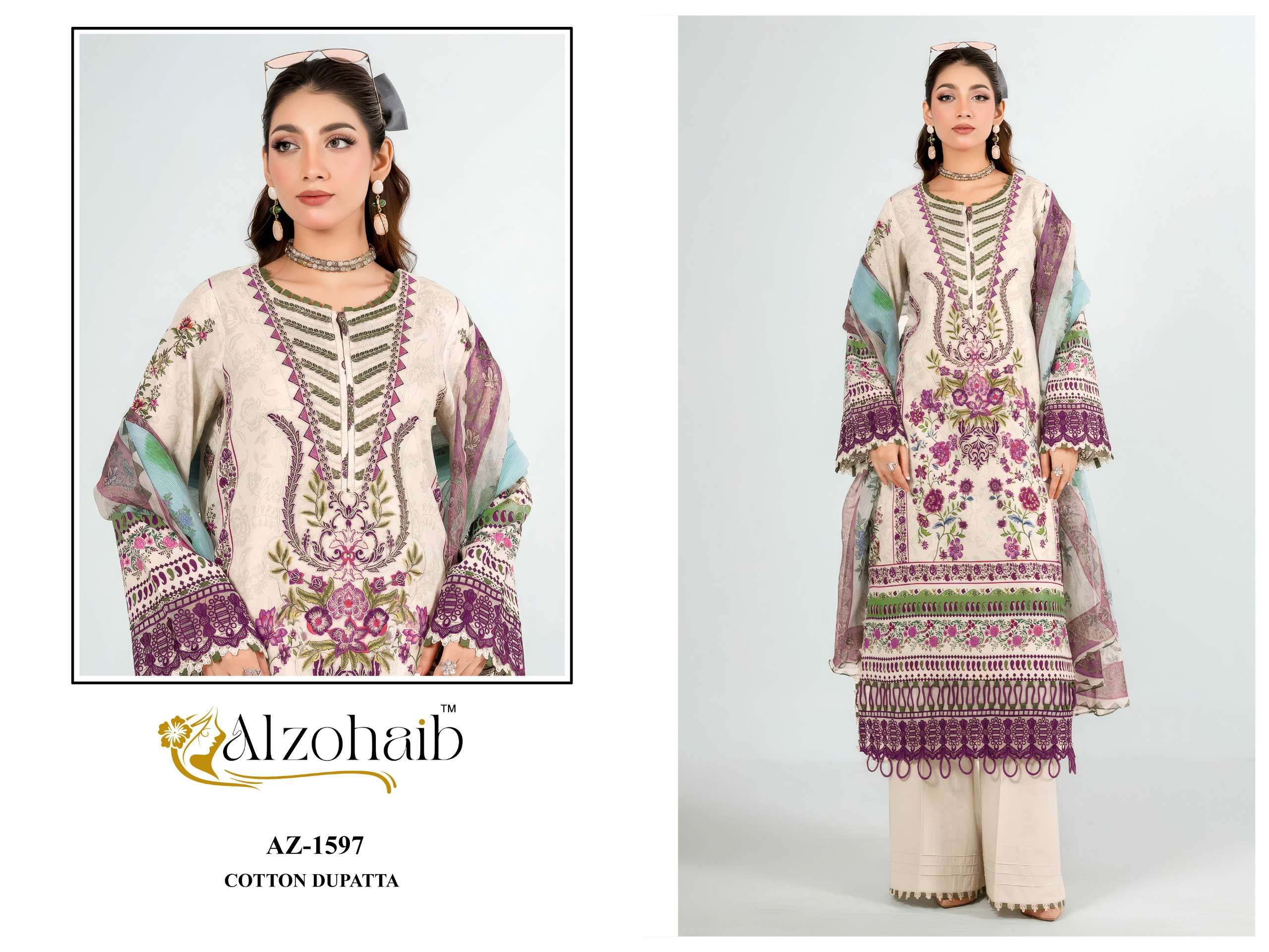 AL ZOHAIB NURA VOL 1 COTTON PATCH EMBROIDERY WORK SALWAR KAMEEZ 