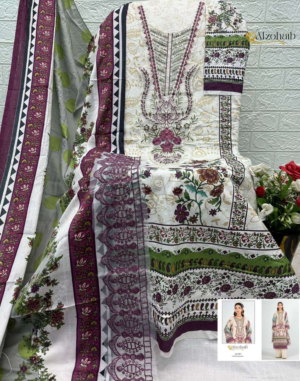 AL ZOHAIB NURA VOL 1 COTTON PATCH EMBROIDERY WORK SALWAR KAMEEZ 