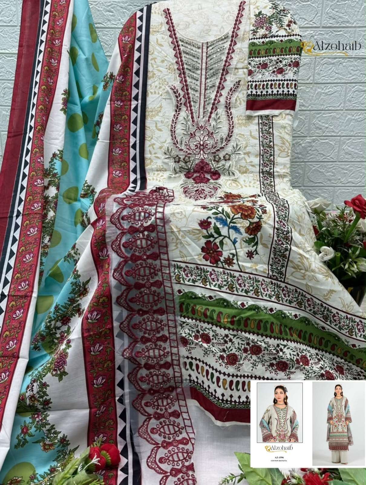 AL ZOHAIB NURA VOL 1 COTTON PATCH EMBROIDERY WORK SALWAR KAMEEZ 
