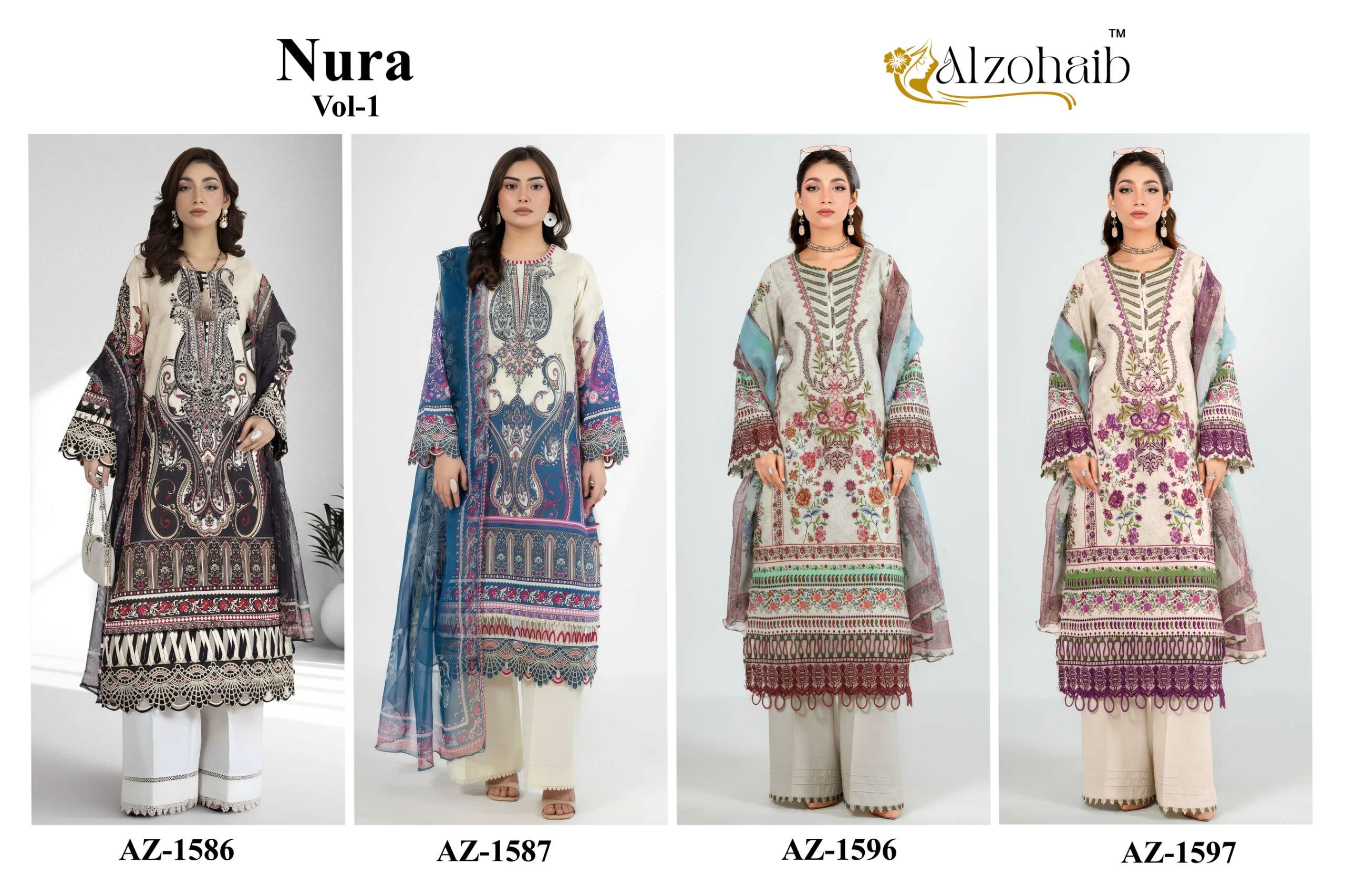 AL ZOHAIB NURA VOL 1 COTTON PATCH EMBROIDERY WORK SALWAR KAMEEZ 