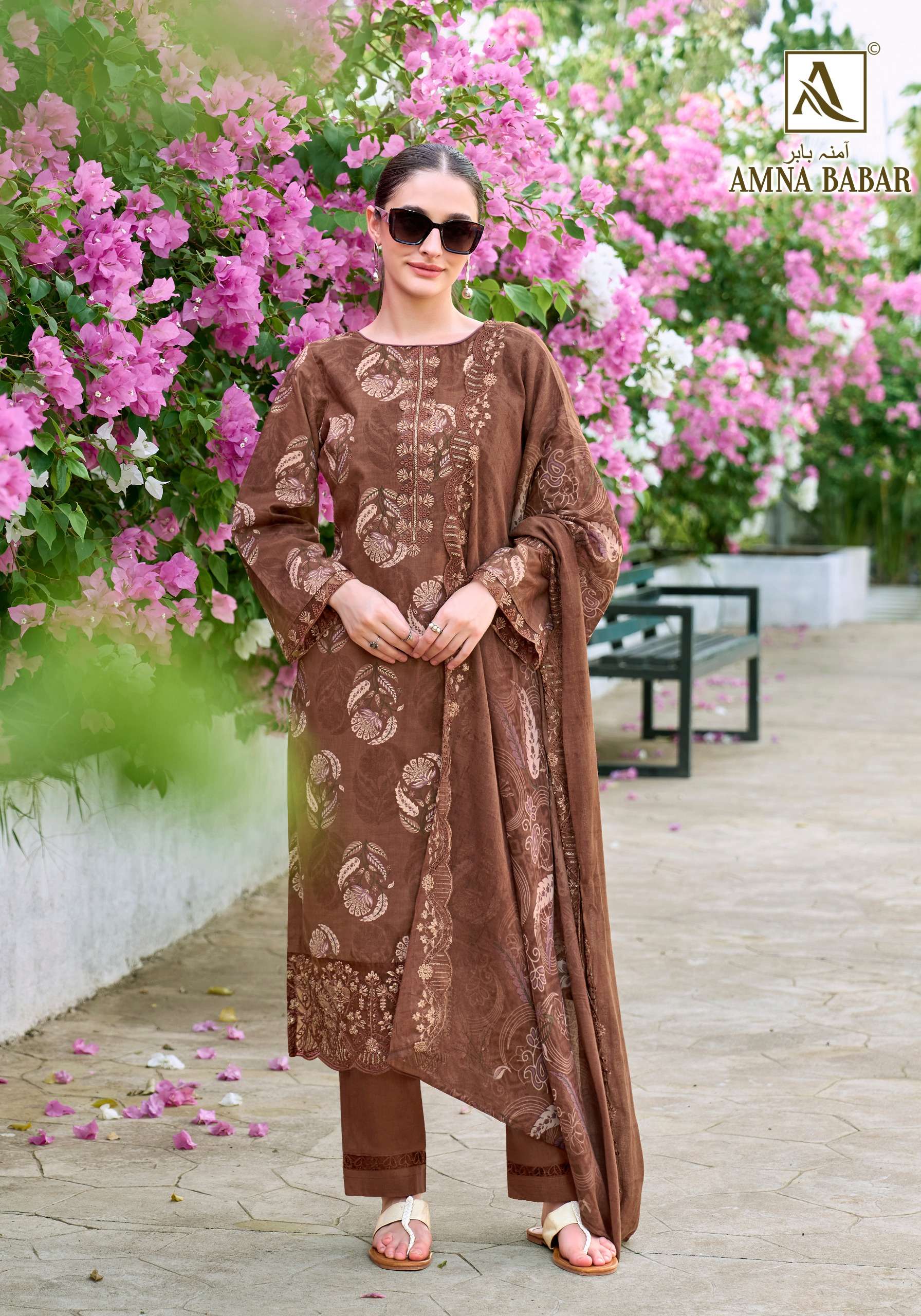 ALOK SUITS AMNA BABAR COTTON FOIL PRINT WITH FANCY EMBROIDERY WORK SUIT