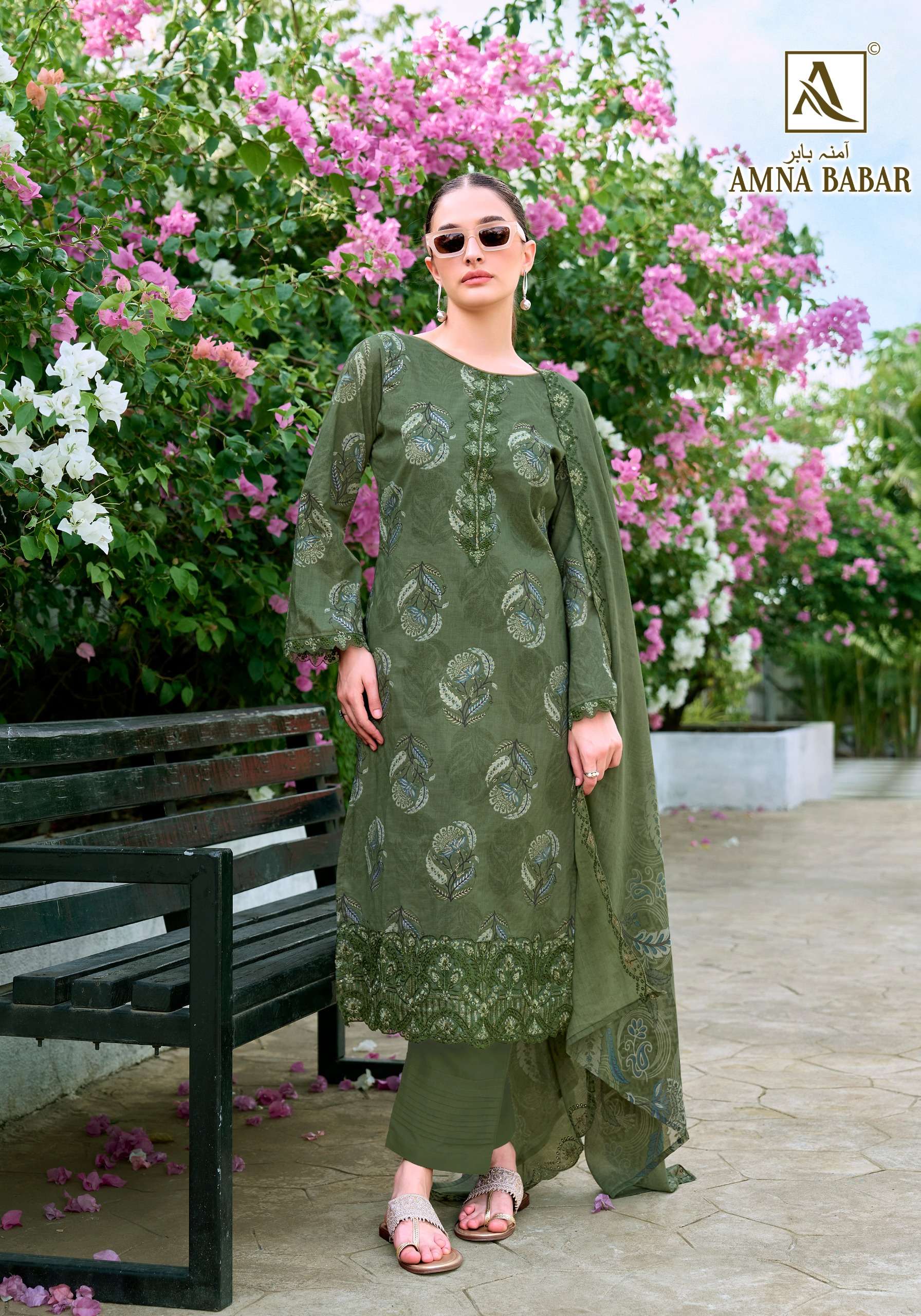 ALOK SUITS AMNA BABAR COTTON FOIL PRINT WITH FANCY EMBROIDERY WORK SUIT