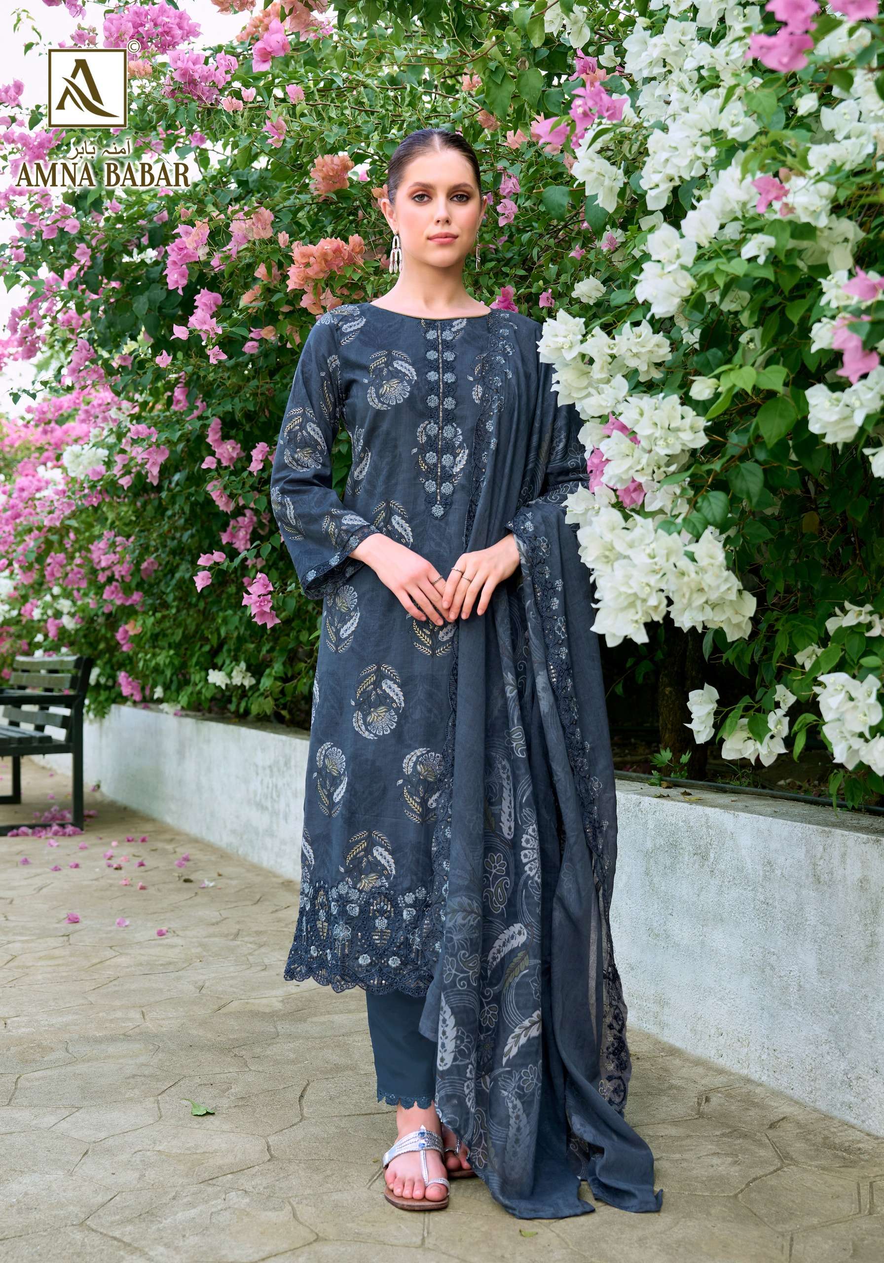 ALOK SUITS AMNA BABAR COTTON FOIL PRINT WITH FANCY EMBROIDERY WORK SUIT