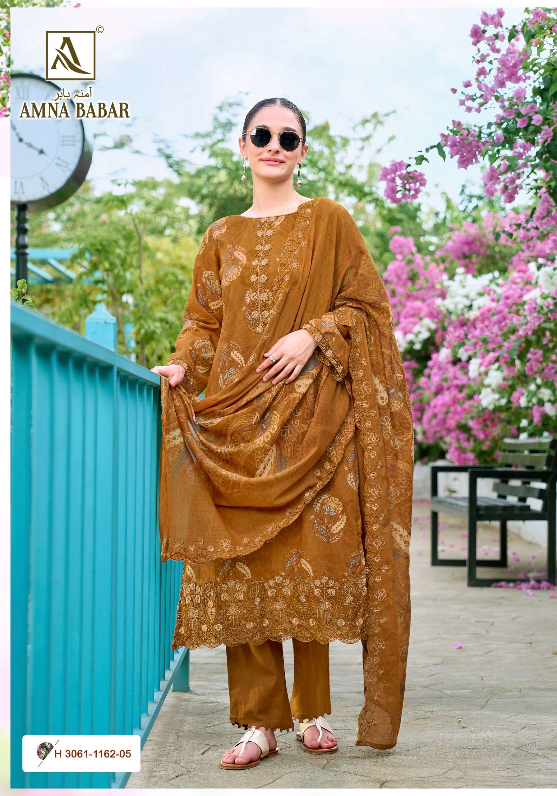 ALOK SUITS AMNA BABAR COTTON FOIL PRINT WITH FANCY EMBROIDERY WORK SUIT