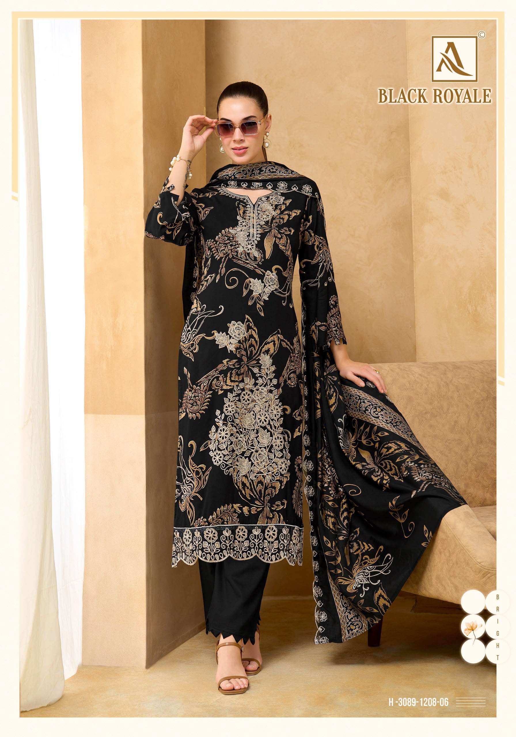 ALOK SUITS BLACK ROYALE VISCOSE PRINT WITH FANCY EMBROIDERY WORK SUIT