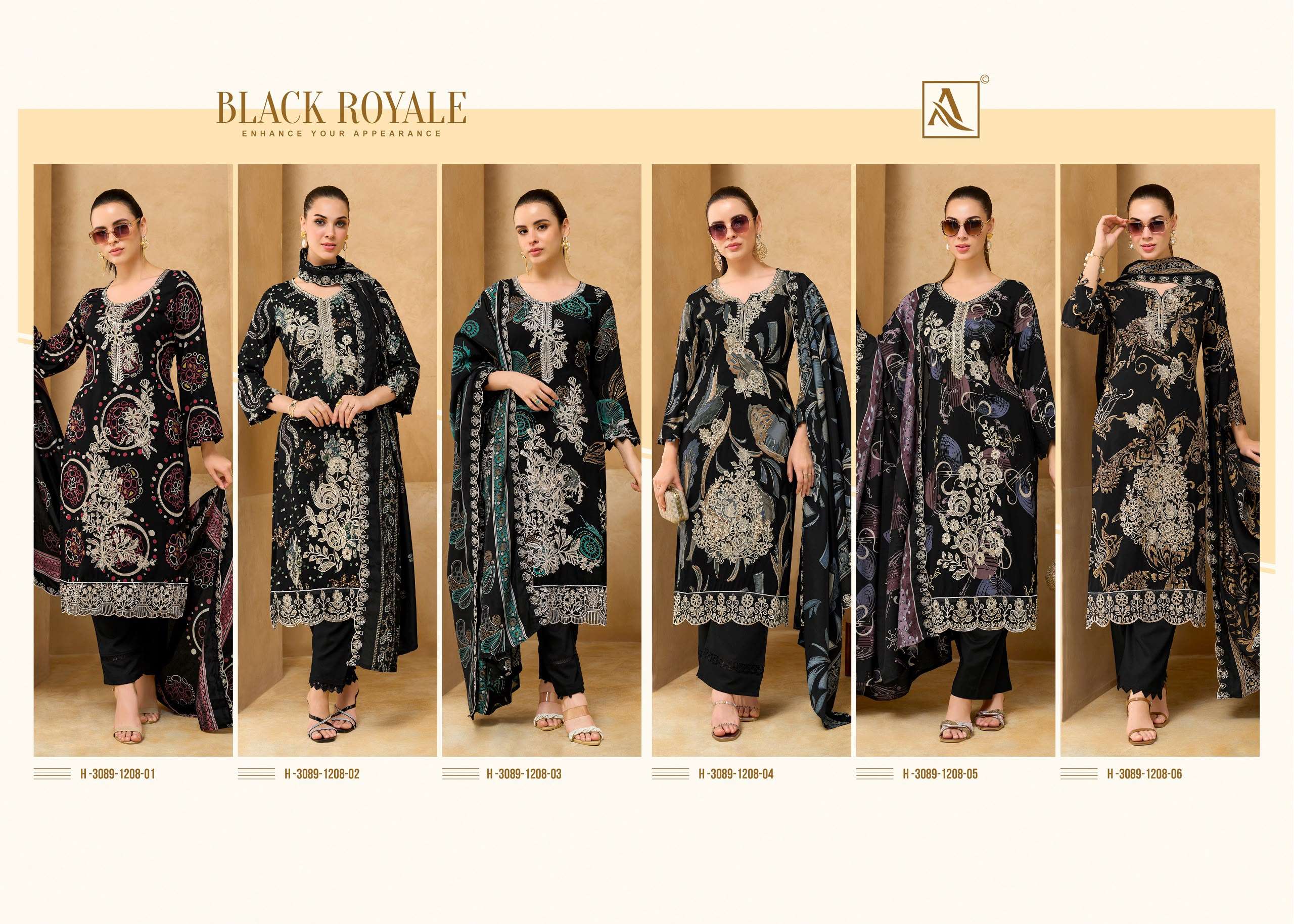 ALOK SUITS BLACK ROYALE VISCOSE PRINT WITH FANCY EMBROIDERY WORK SUIT