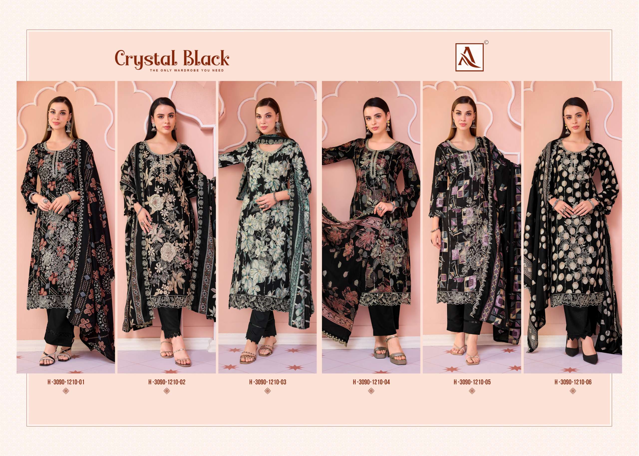 ALOK SUITS CRYSTAL BLACK VISCOSE FOIL PRINT WITH FANCY EMBROIDERY WORK SUIT