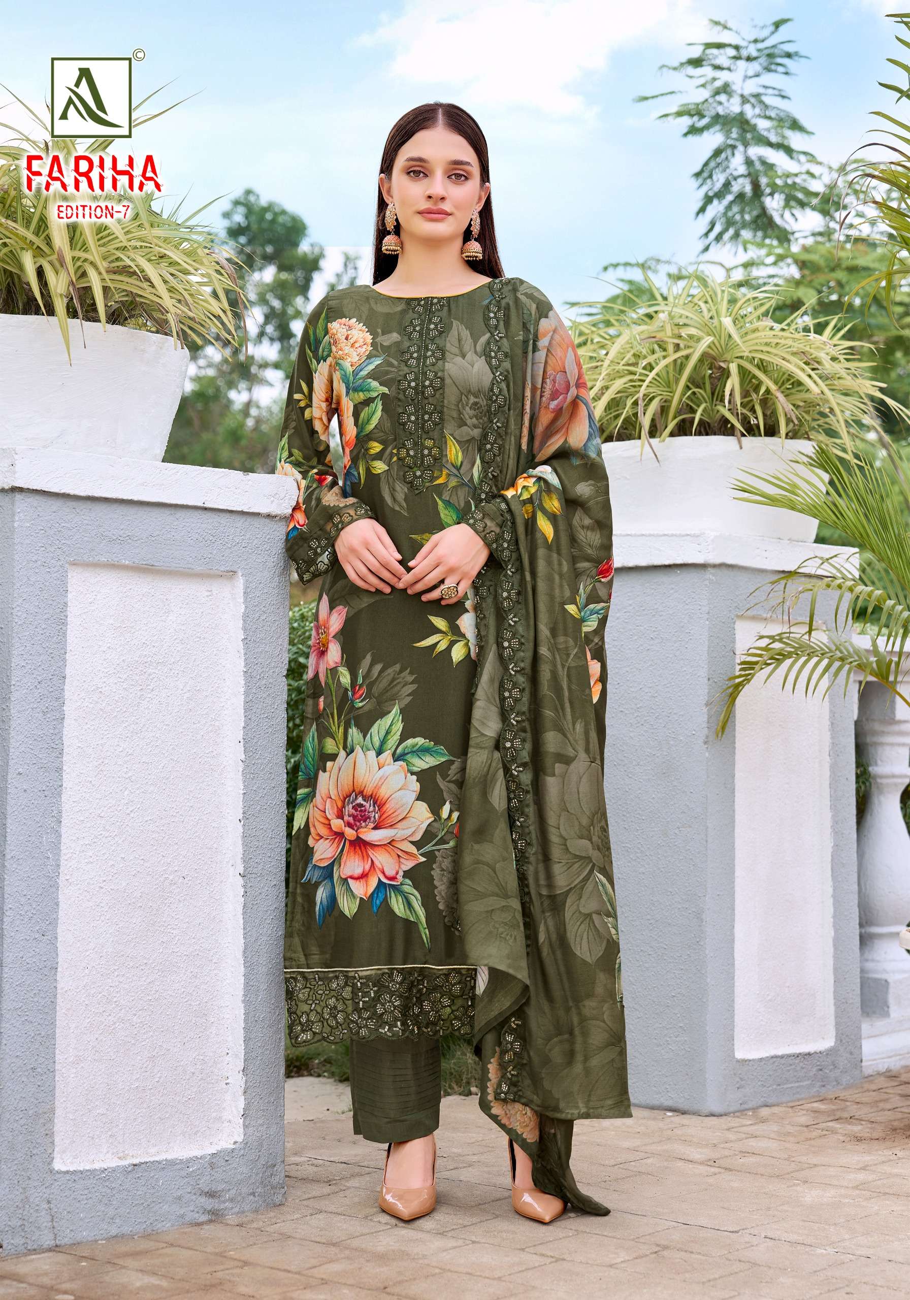 ALOK SUITS FARIHA EDITION VOL 7 MUSLIN DIGITAL PRINT WITH FANCY WORK SUIT