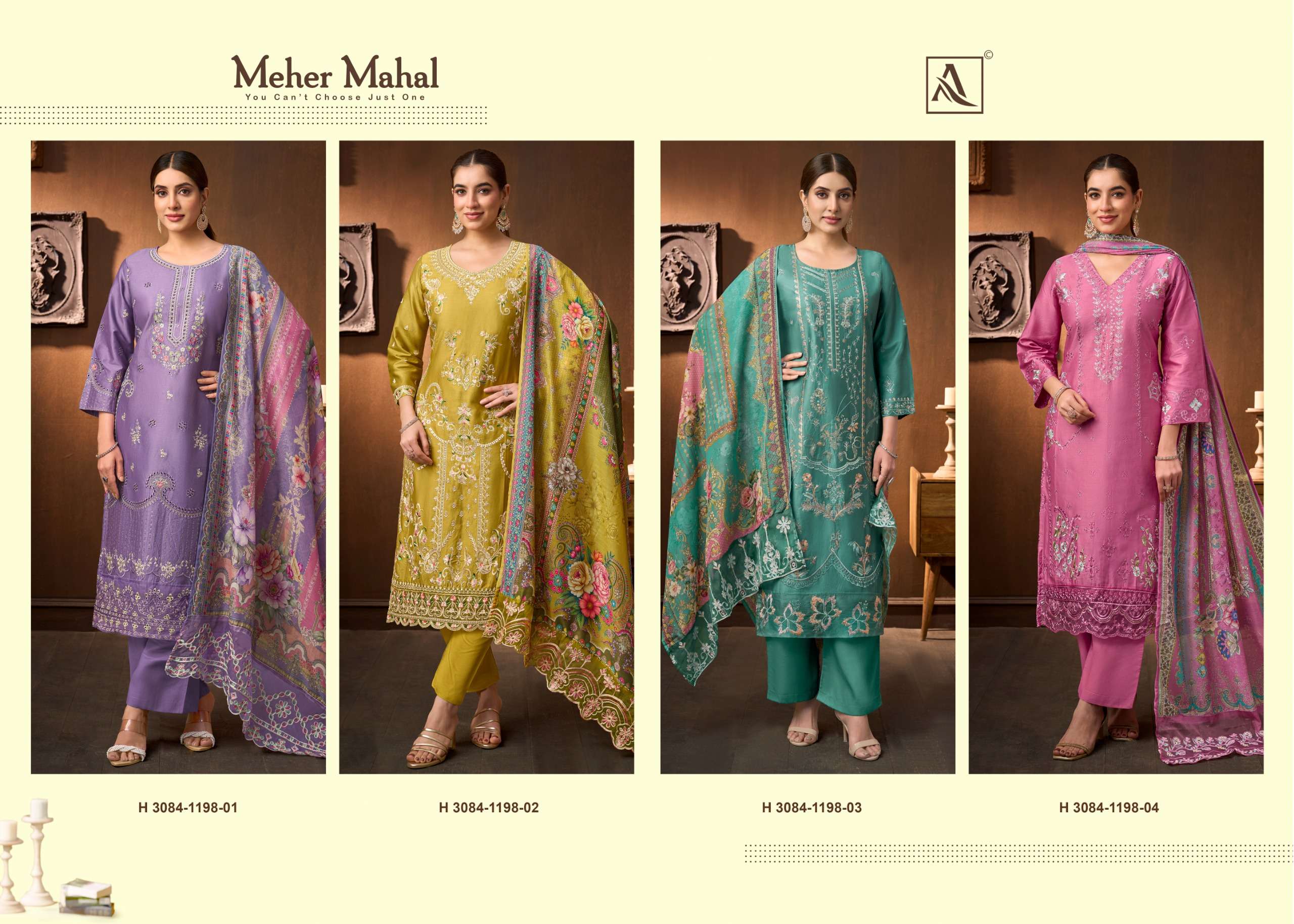 ALOK SUITS MEHER MAHAL JAM COTTON FANCY EMBROIDERY WORK SUIT