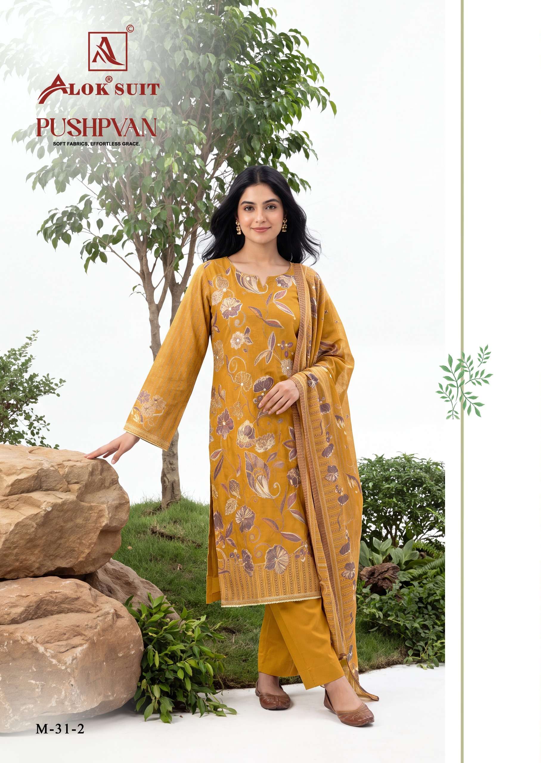 ALOK SUITS PUSHPVAN MODAL PRINT FABRIC WITH FANCY WORK SUIT