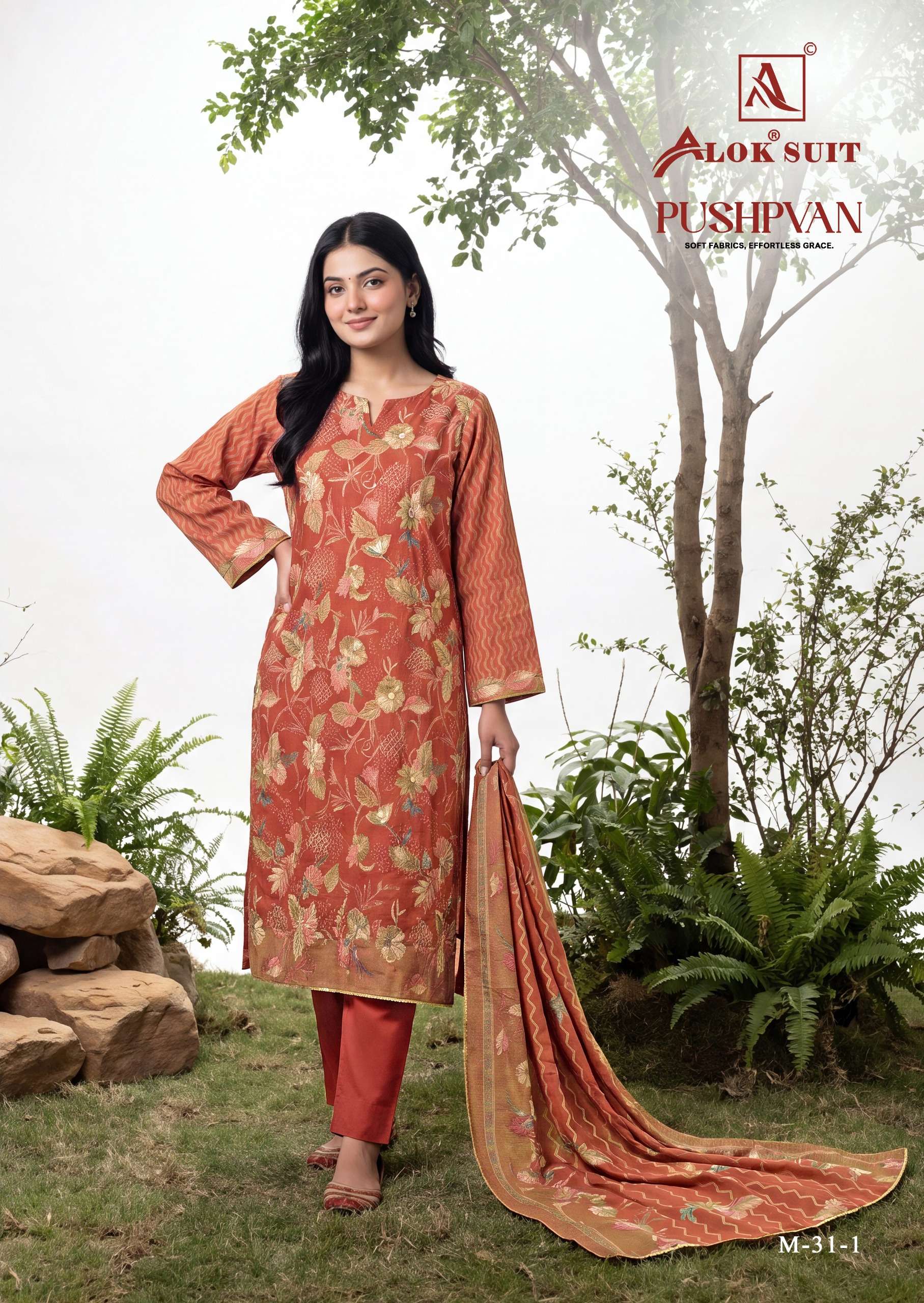ALOK SUITS PUSHPVAN MODAL PRINT FABRIC WITH FANCY WORK SUIT