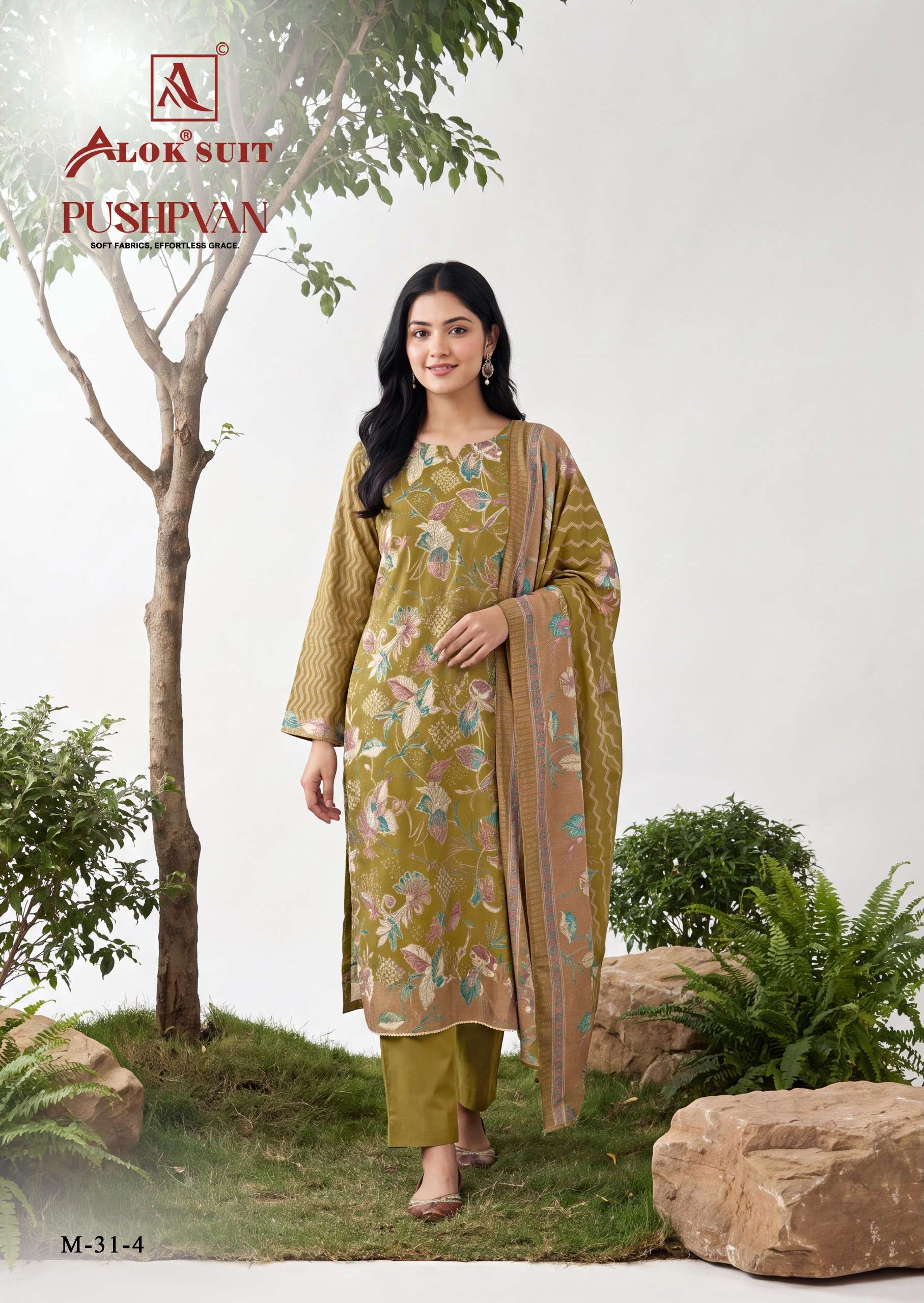 ALOK SUITS PUSHPVAN MODAL PRINT FABRIC WITH FANCY WORK SUIT