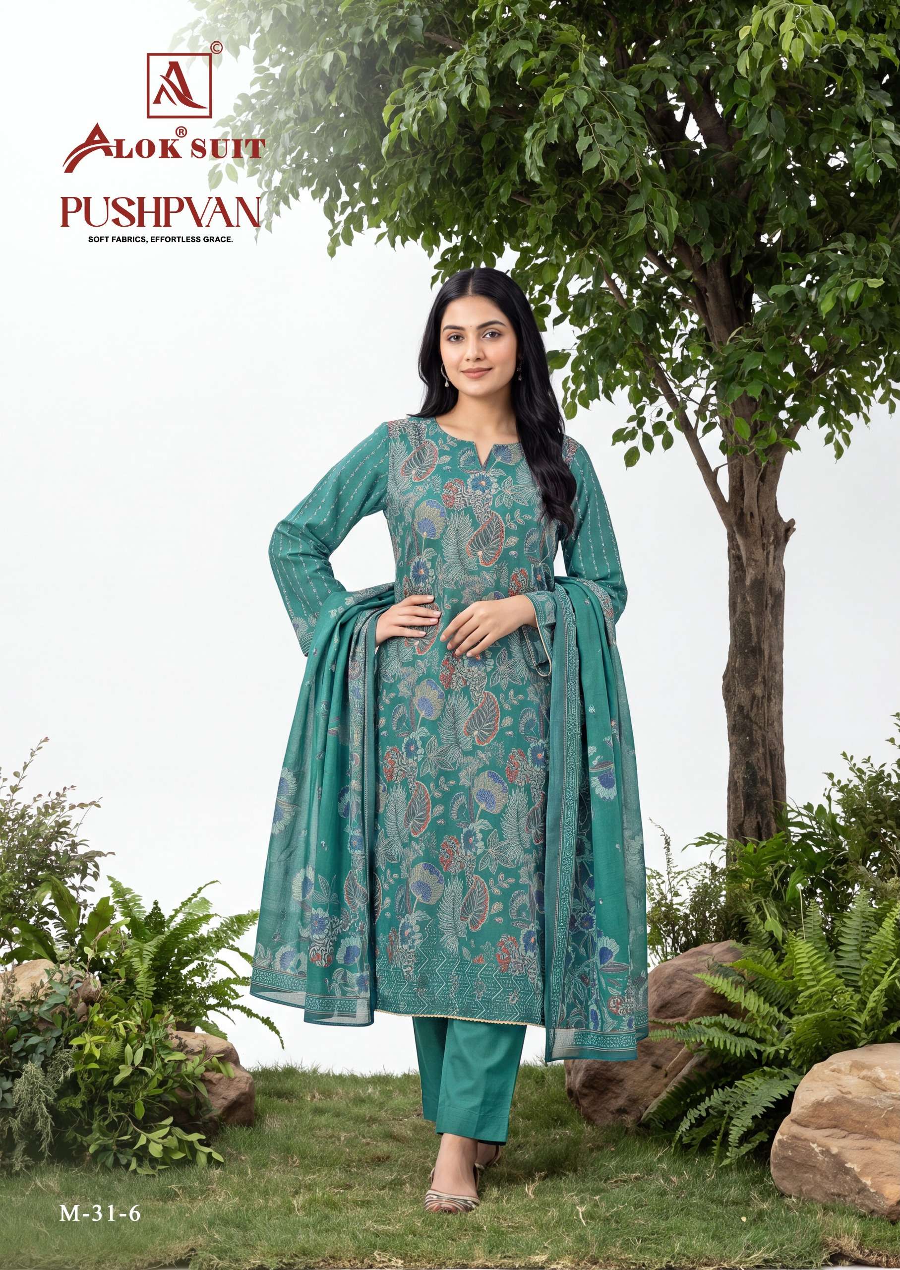ALOK SUITS PUSHPVAN MODAL PRINT FABRIC WITH FANCY WORK SUIT