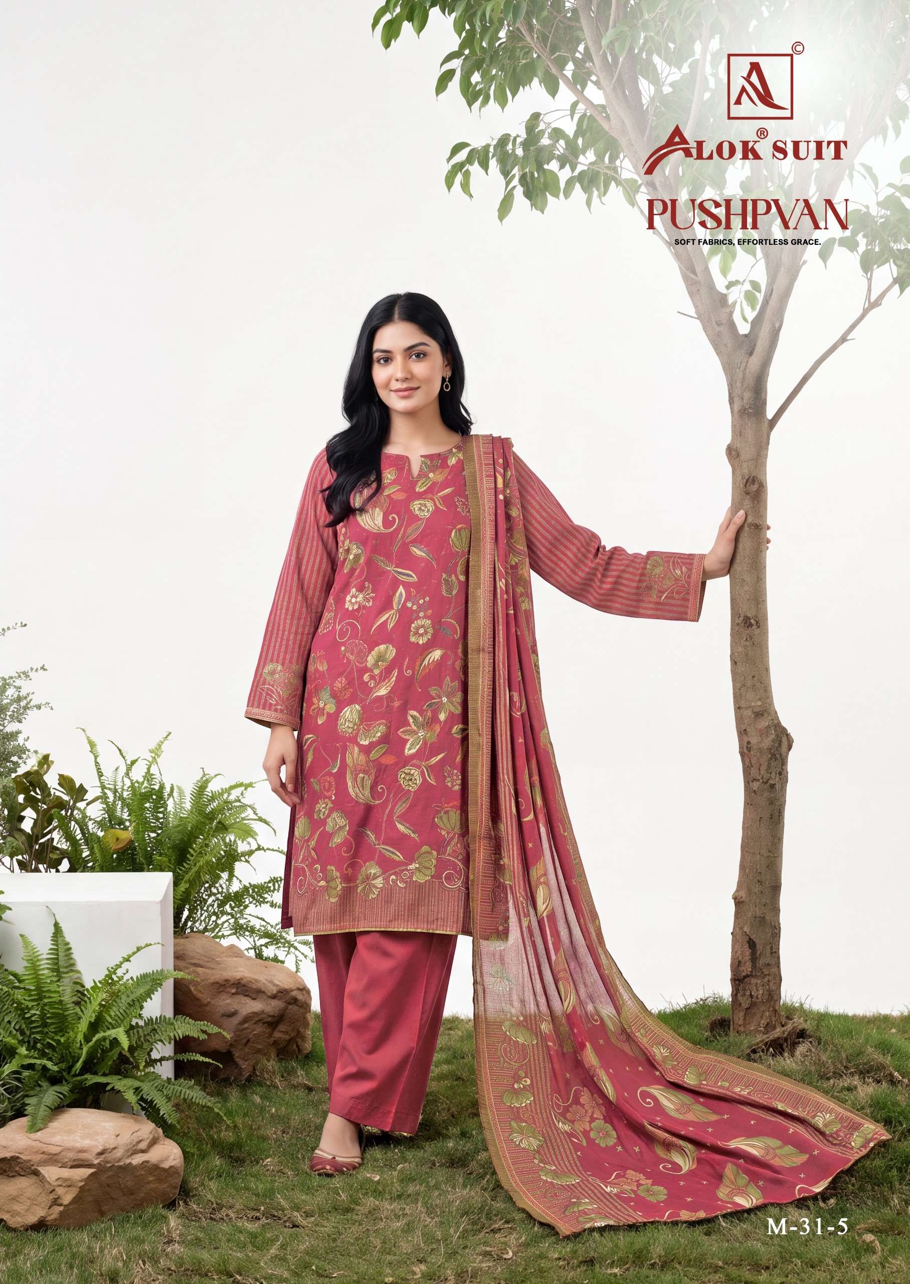 ALOK SUITS PUSHPVAN MODAL PRINT FABRIC WITH FANCY WORK SUIT