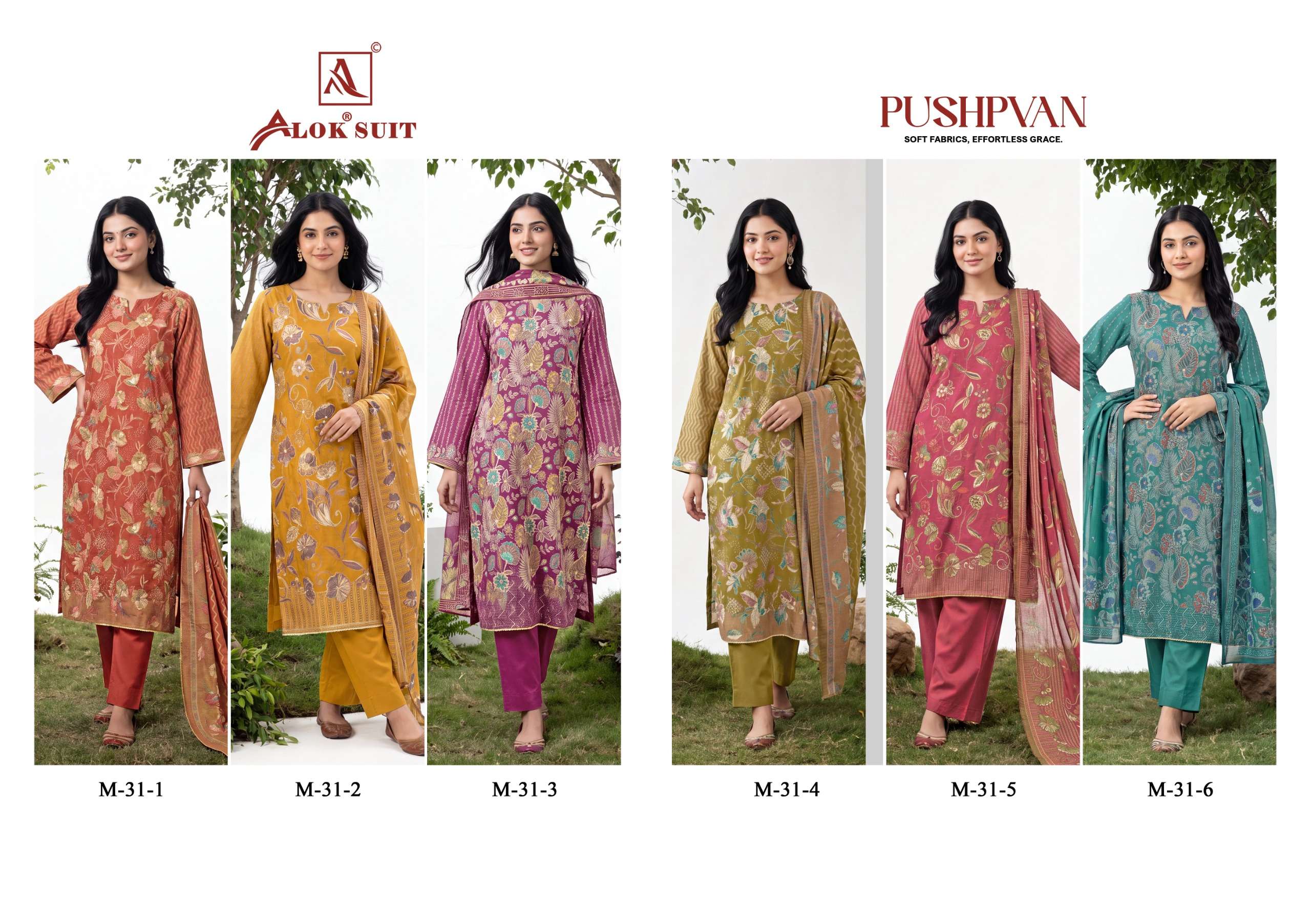 ALOK SUITS PUSHPVAN MODAL PRINT FABRIC WITH FANCY WORK SUIT