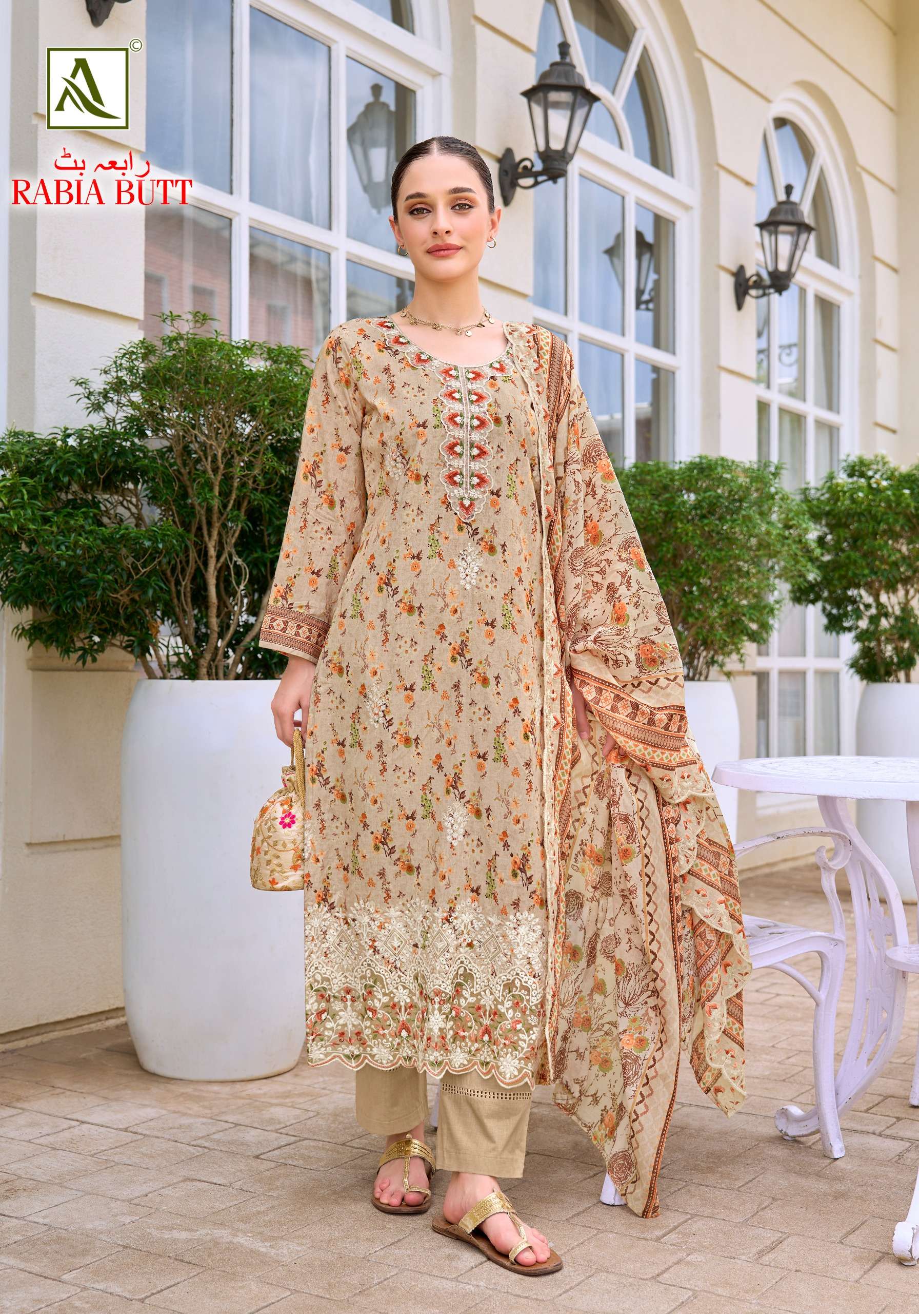 ALOK SUITS RABIA BUTT COTTON PRINT WITH FANCY EMBROIDERY WORK SUIT